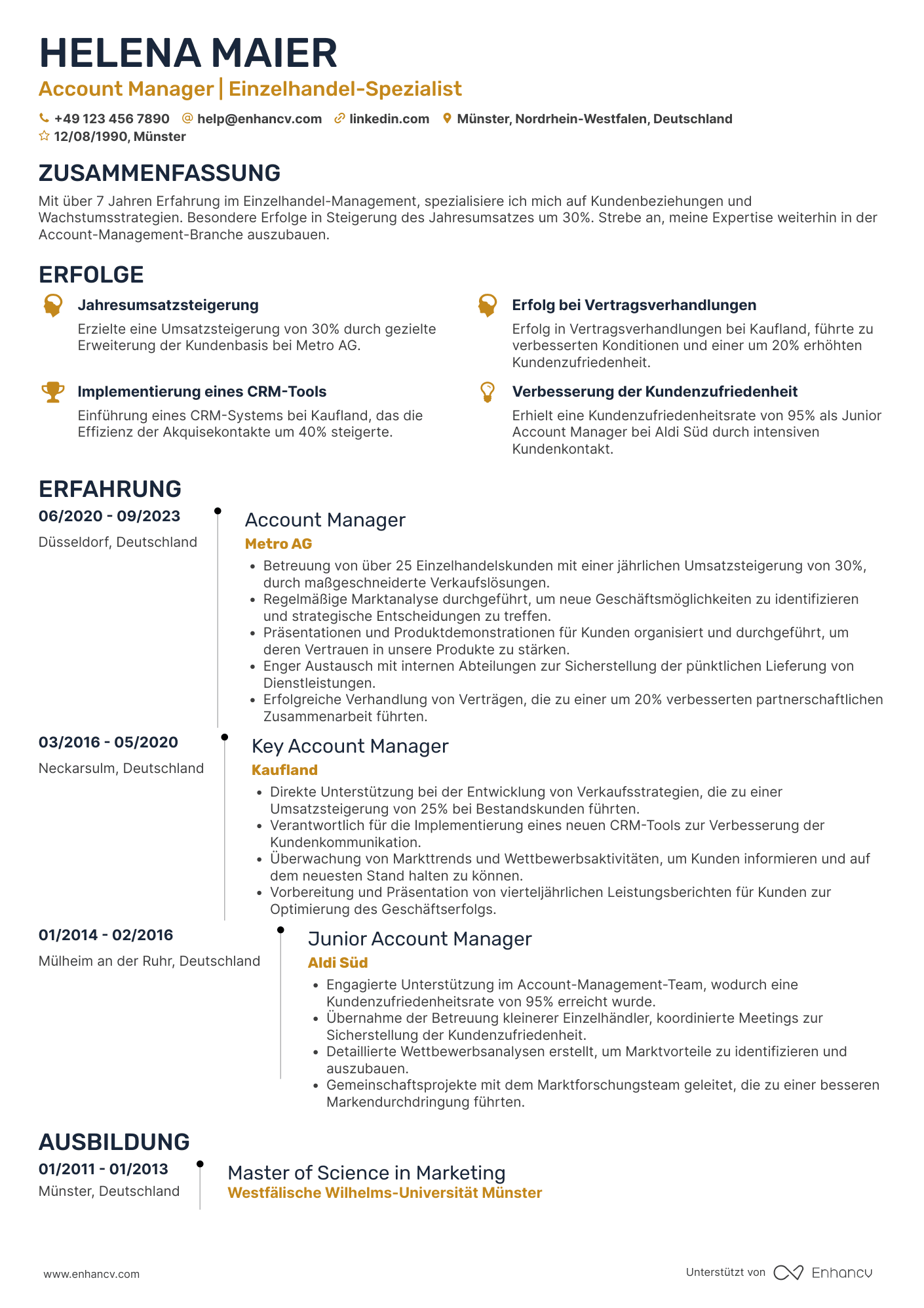 Lebenslauf in Account Manager für Einzelhandel