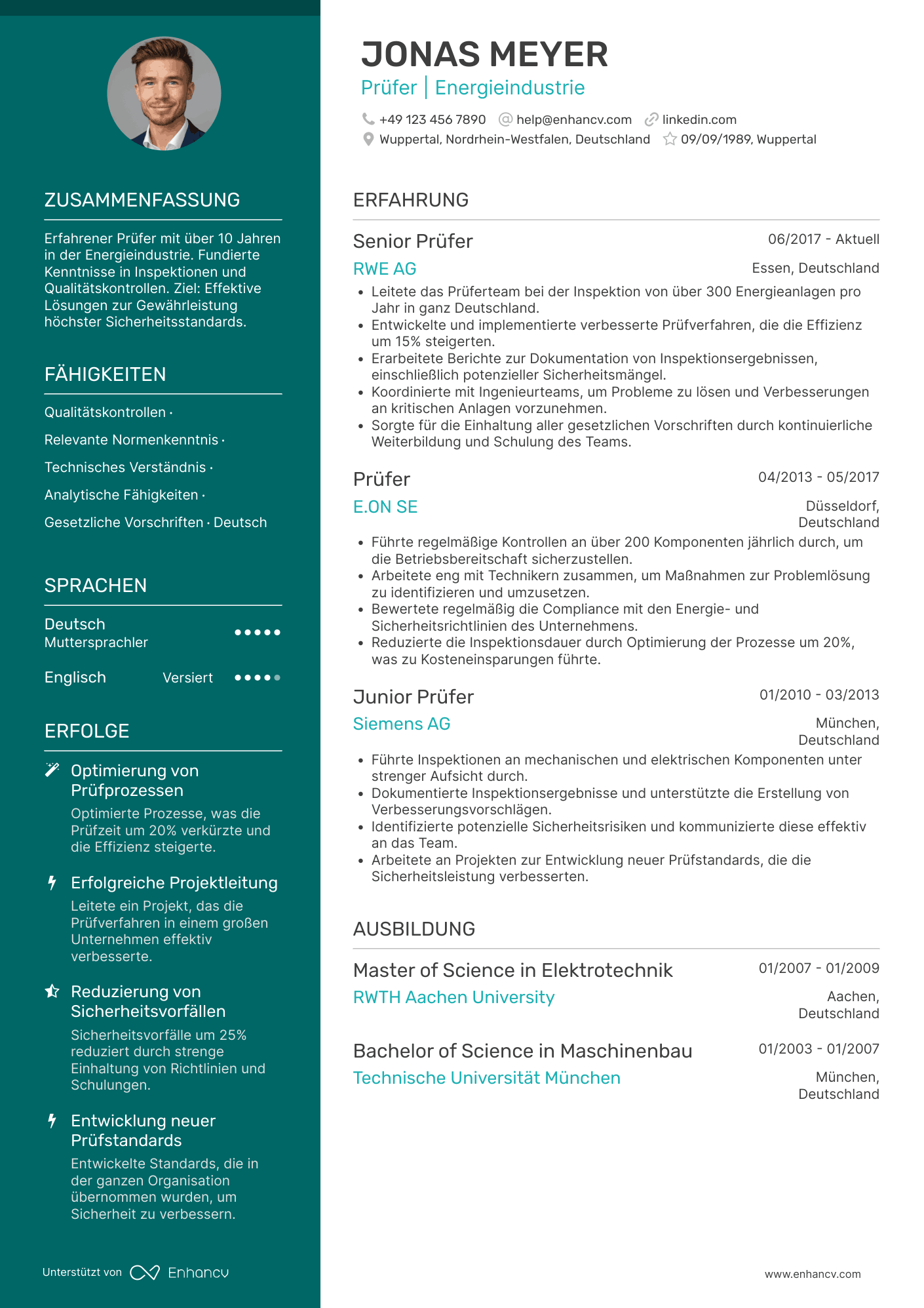 Lebenslauf in Prüfer in der Energieindustrie