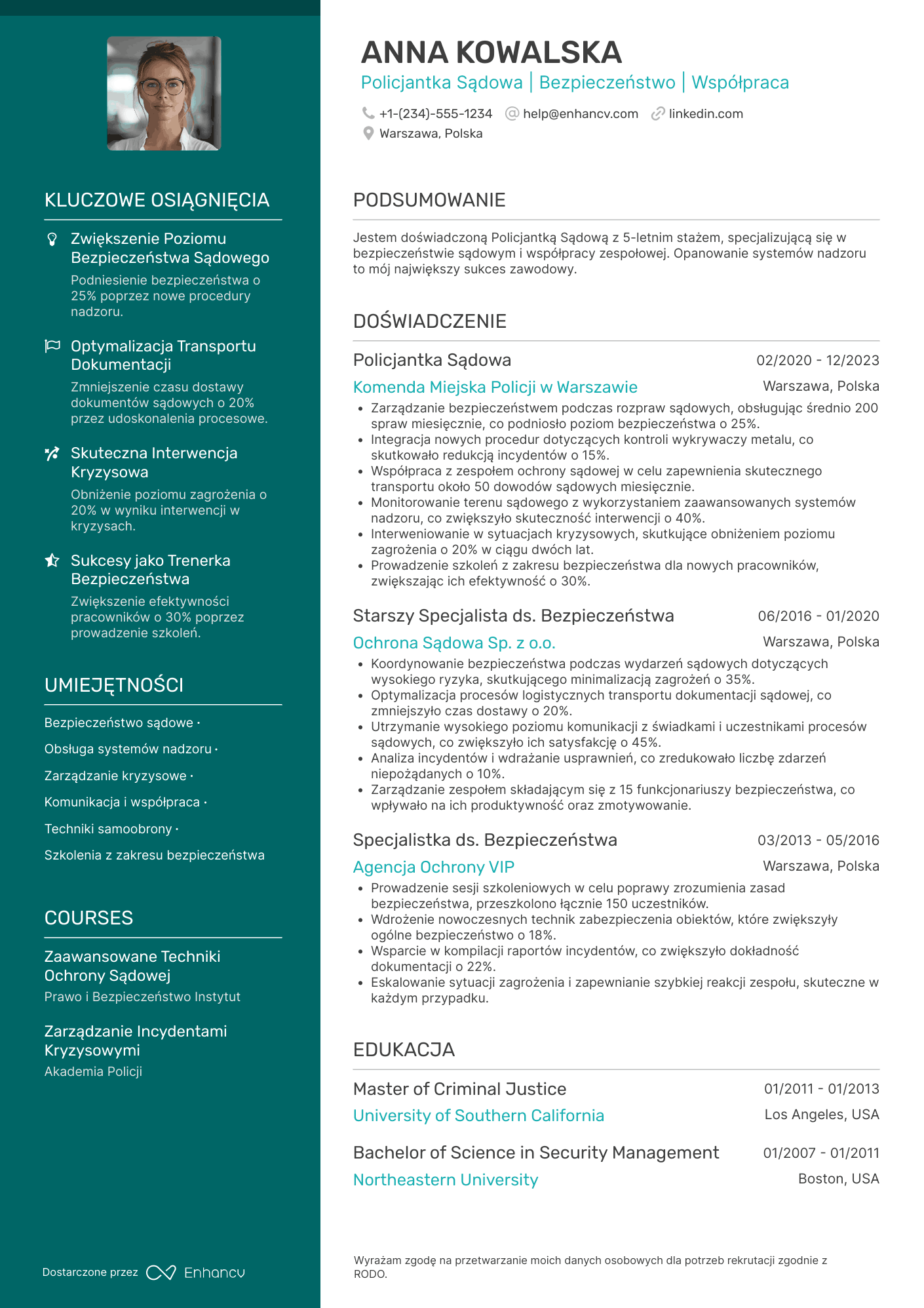CV dla Policjant Sądowy
