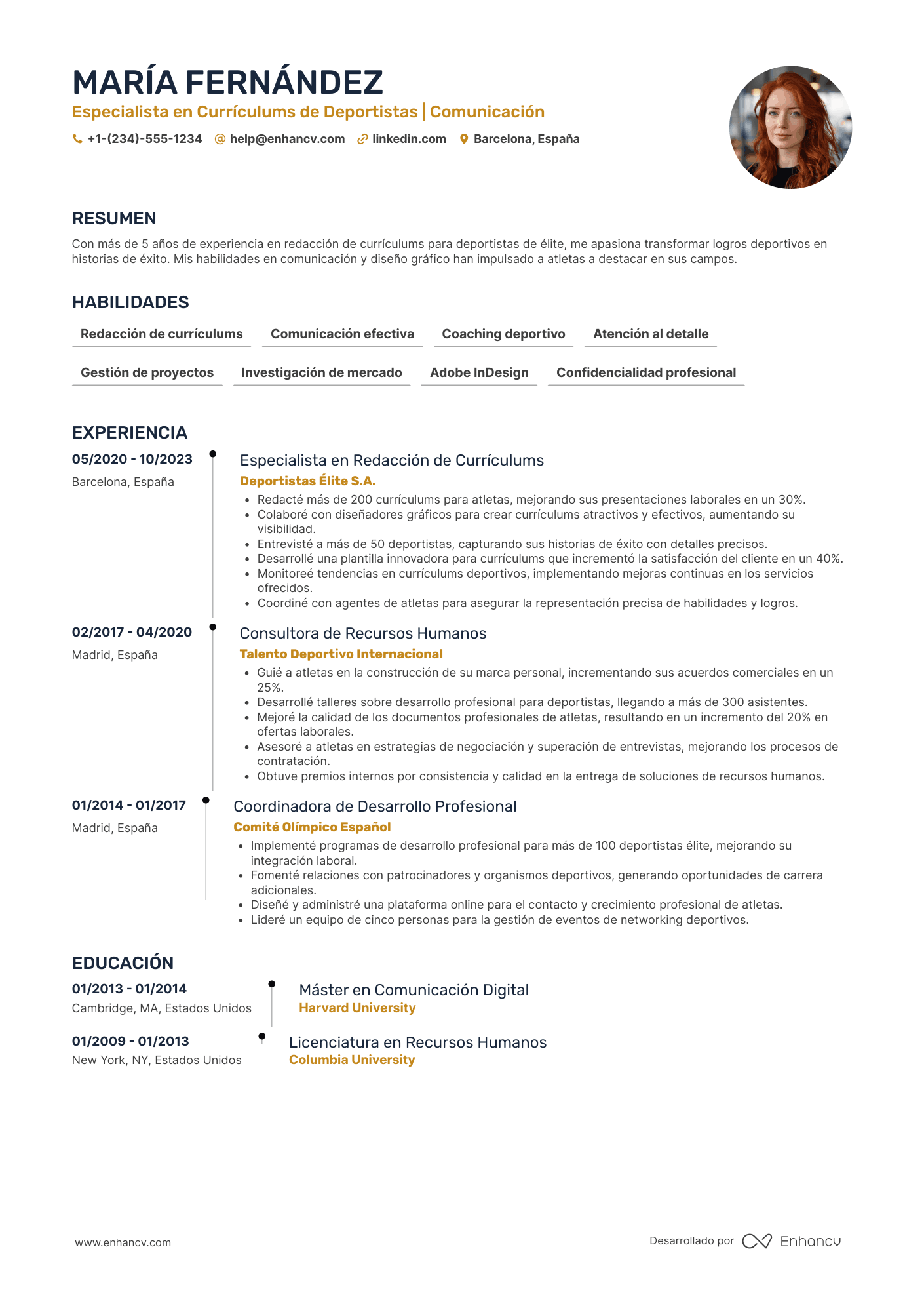 Ejemplo de currículum de deportista de élite