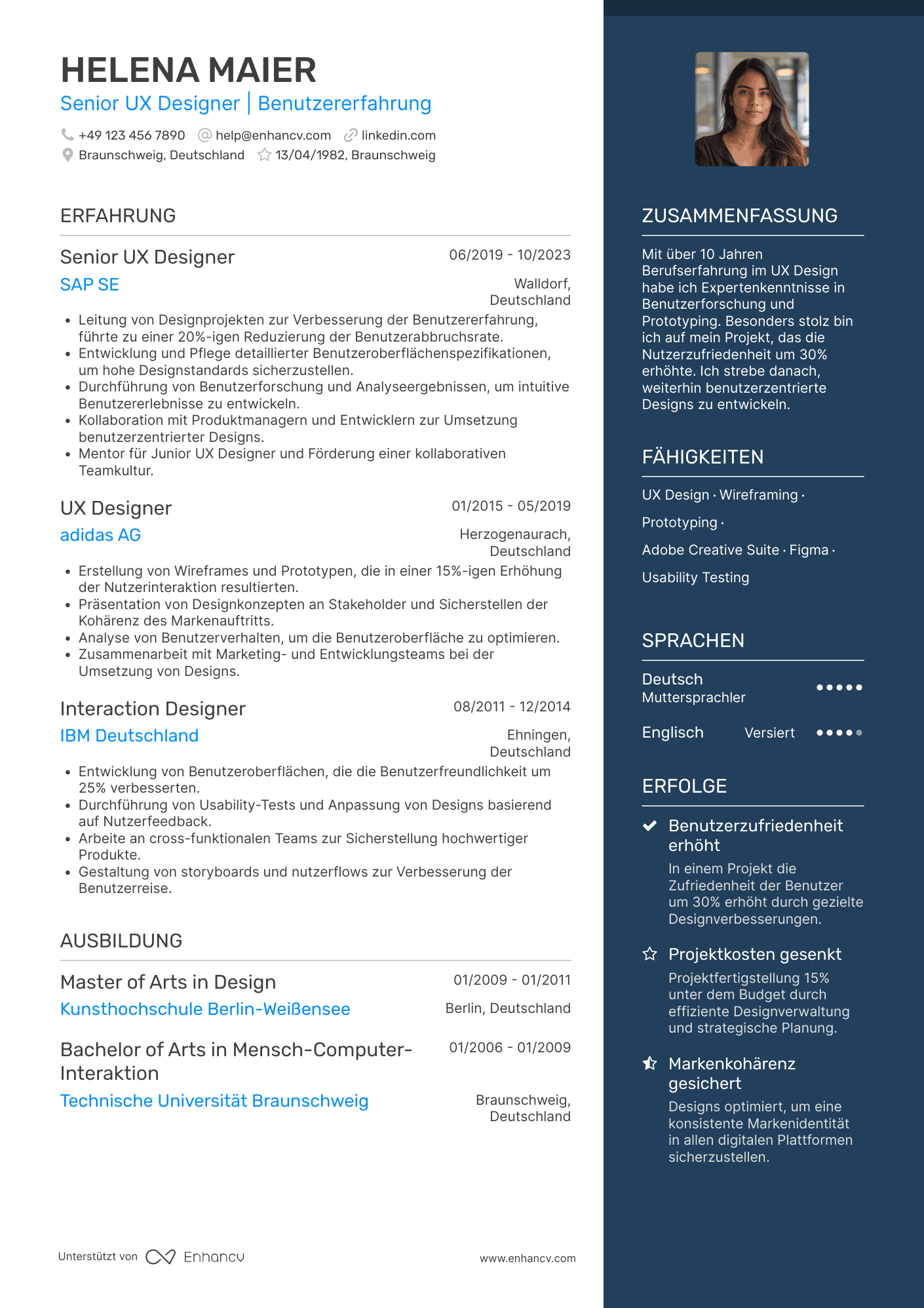 Lebenslauf als Senior UX Designer
