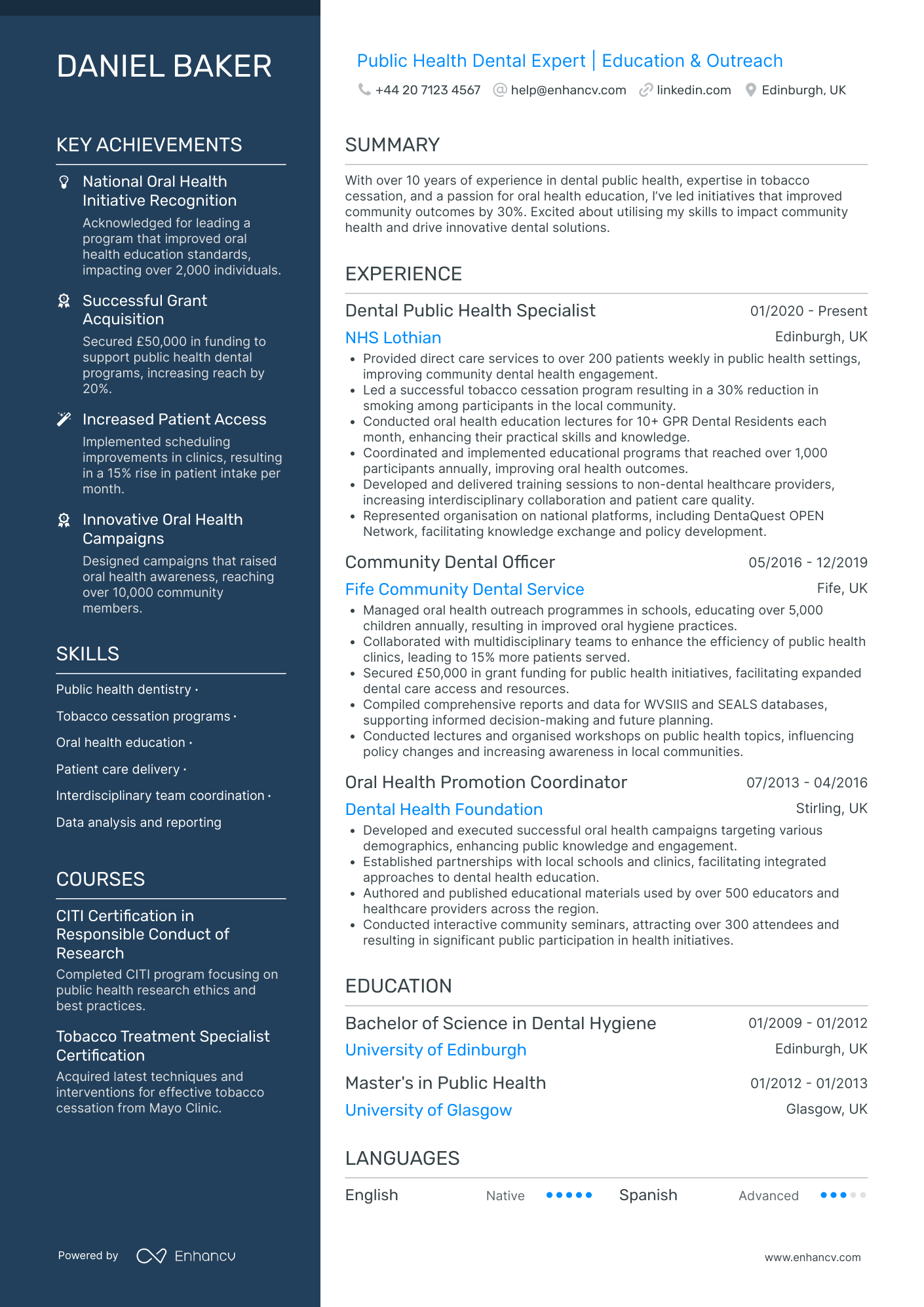 Public Health Dental Hygienist CV Examples