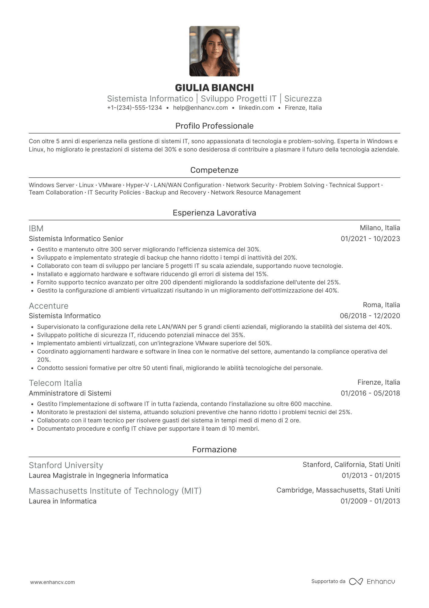 Sistemista informatico curriculum
