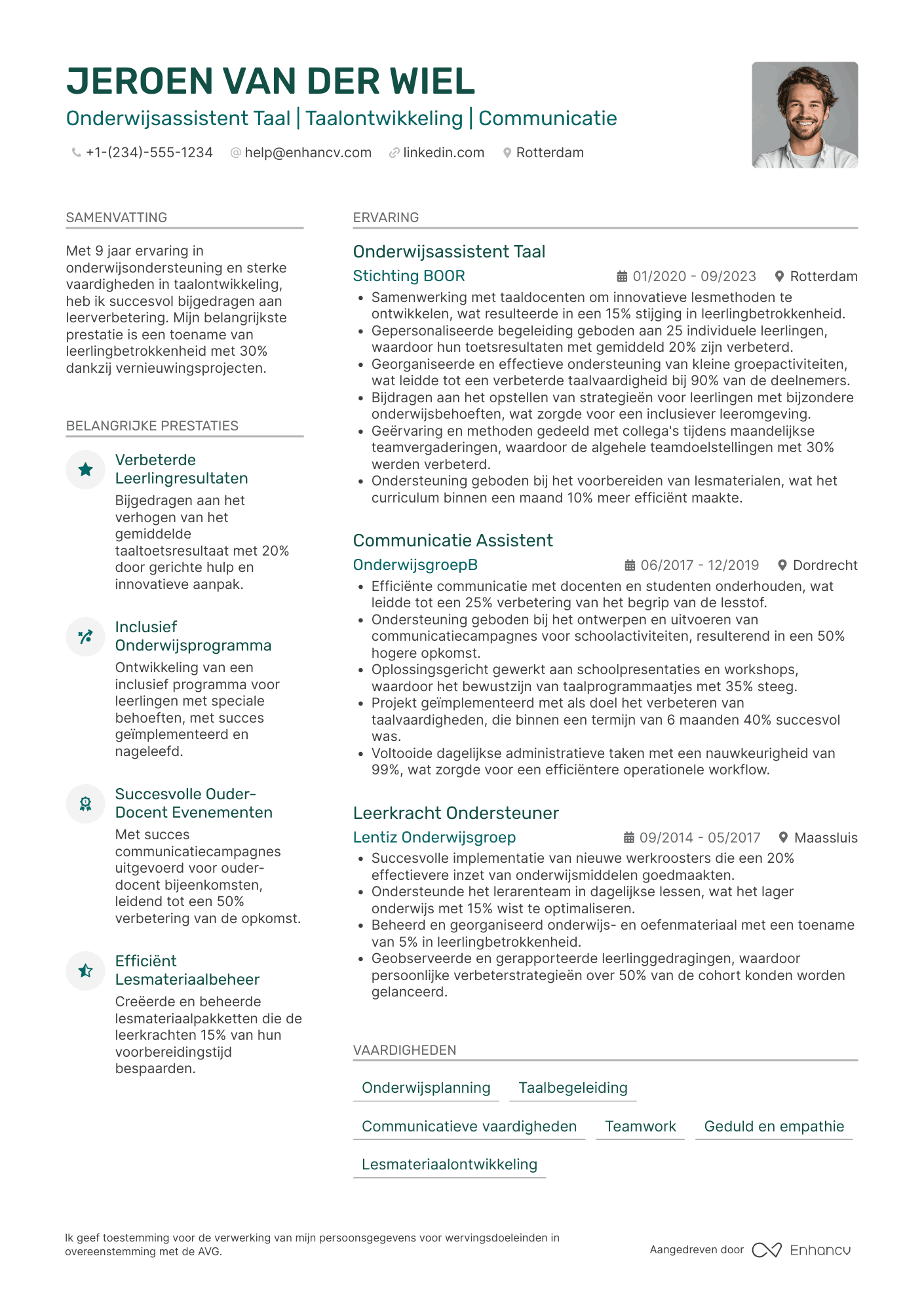 CV voor Onderwijsassistent Taal