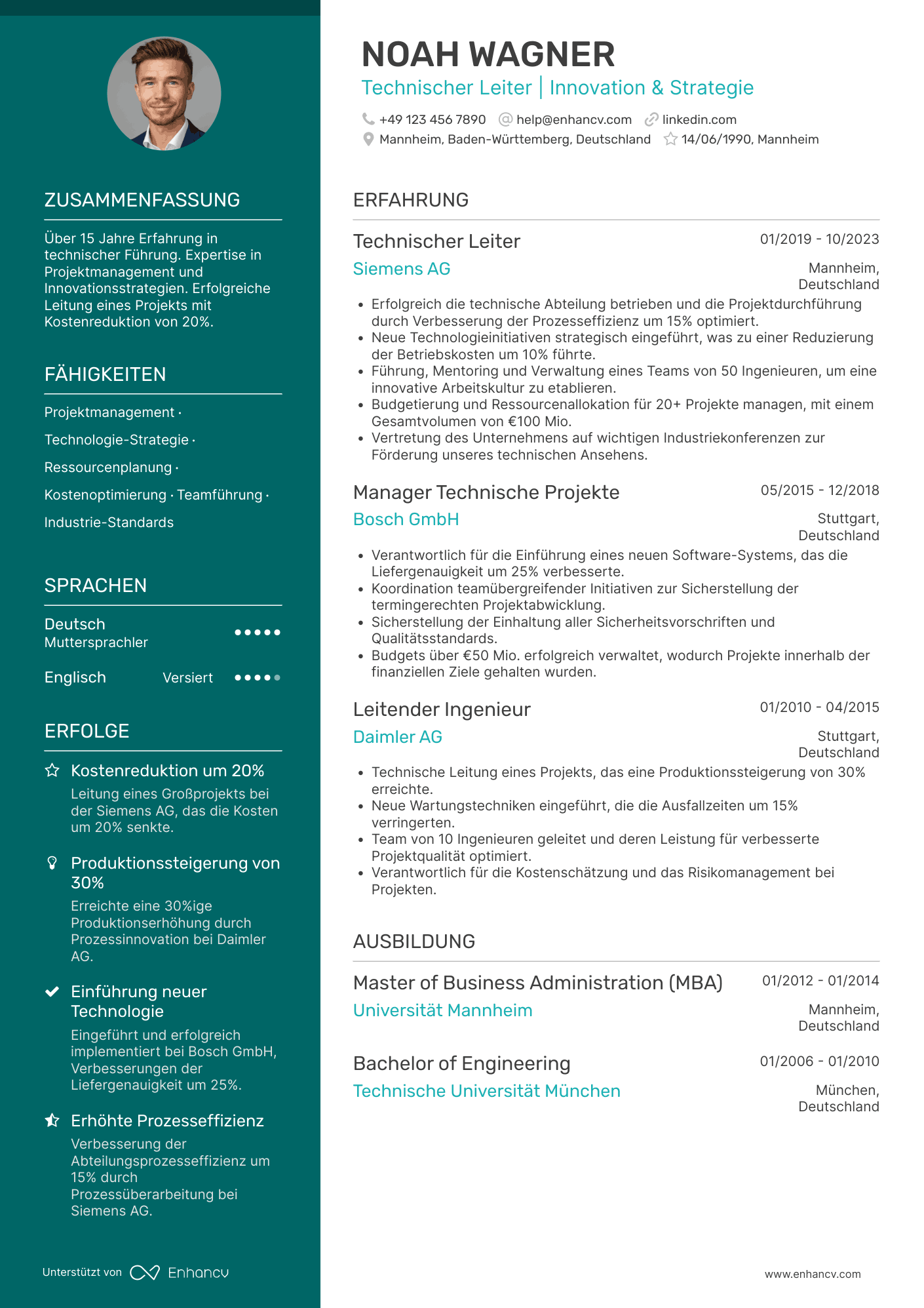 Lebenslauf als Technischer Geschäftsführer