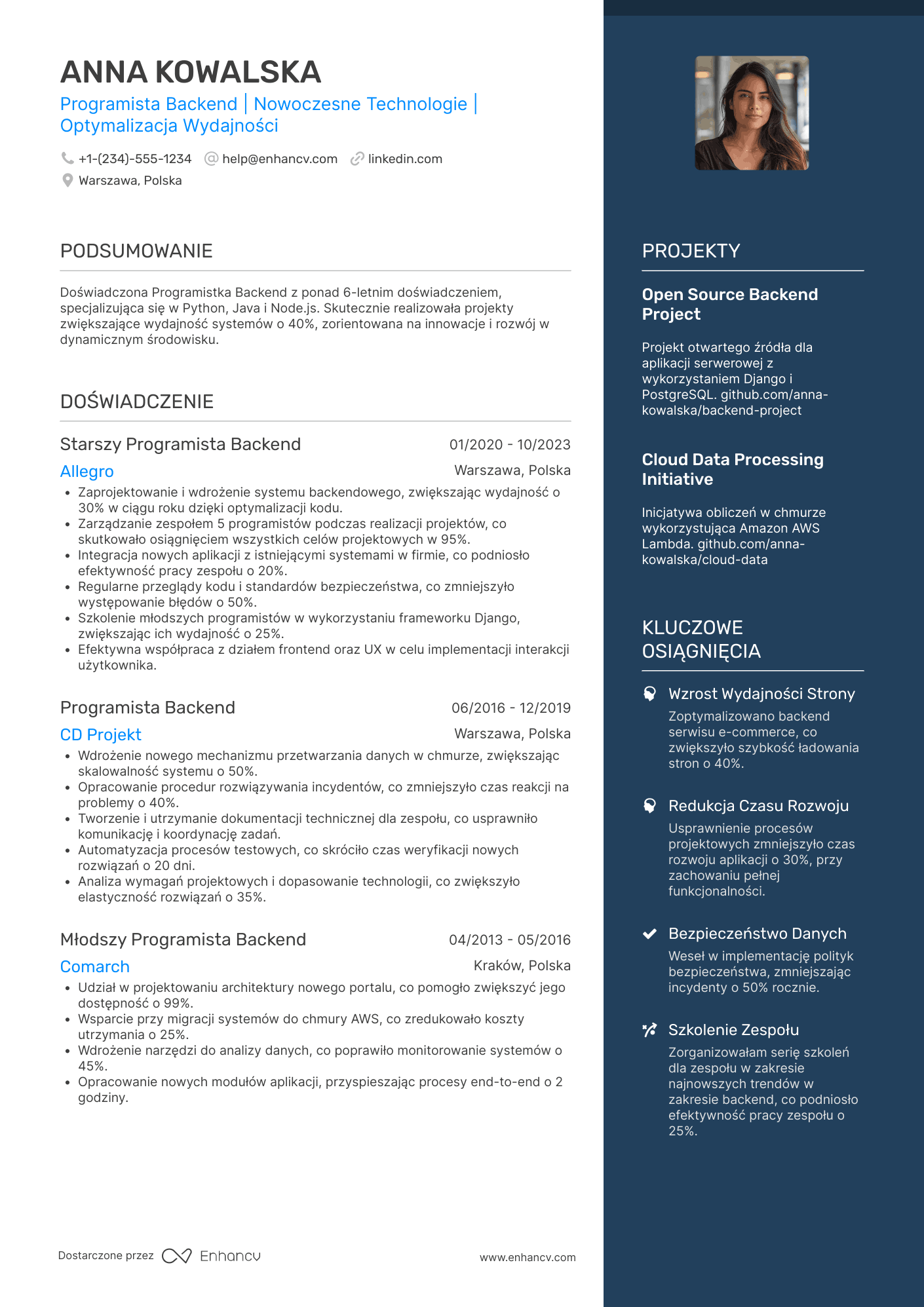 CV dla Programista Backend