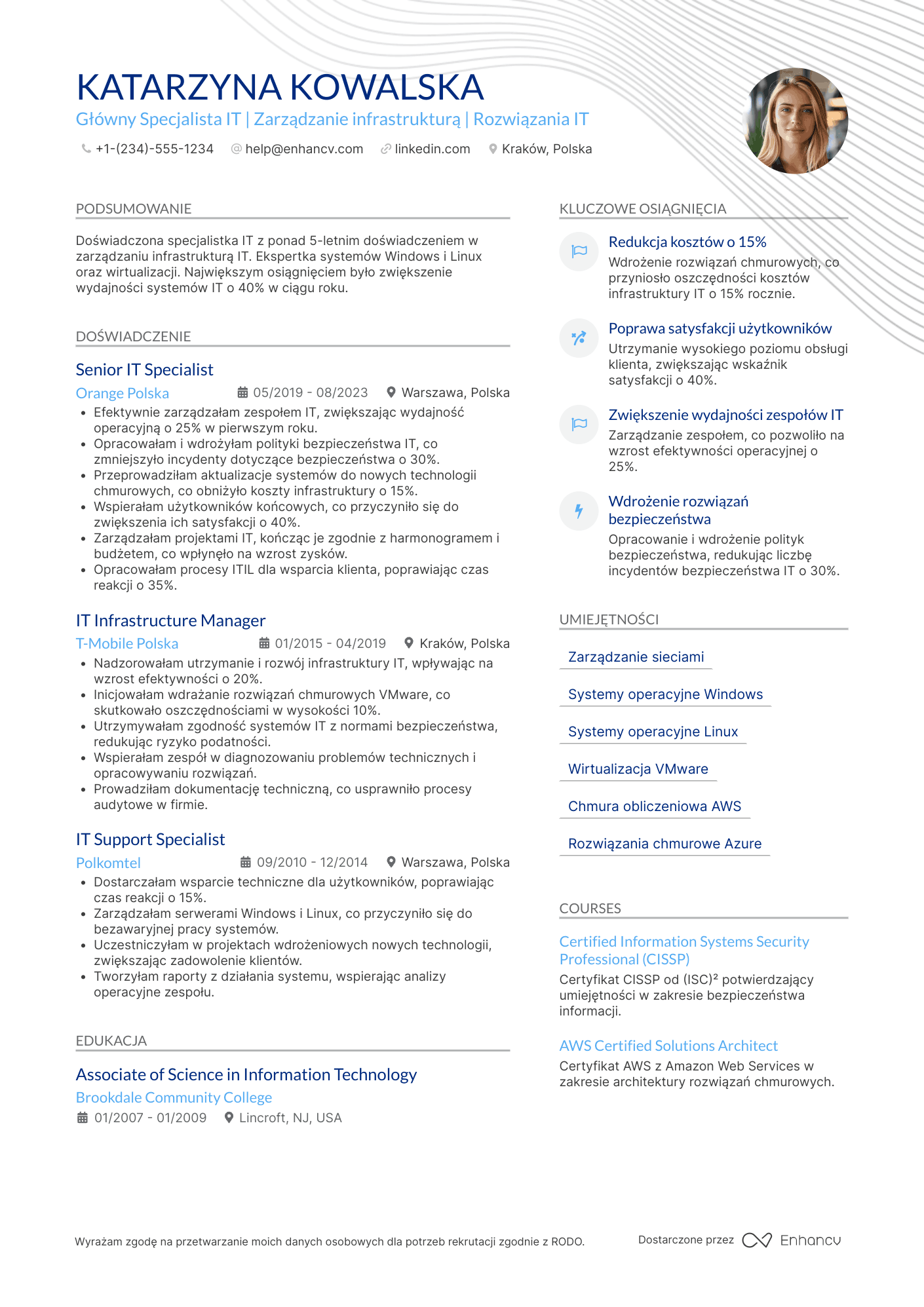 CV dla Główny Specjalista IT