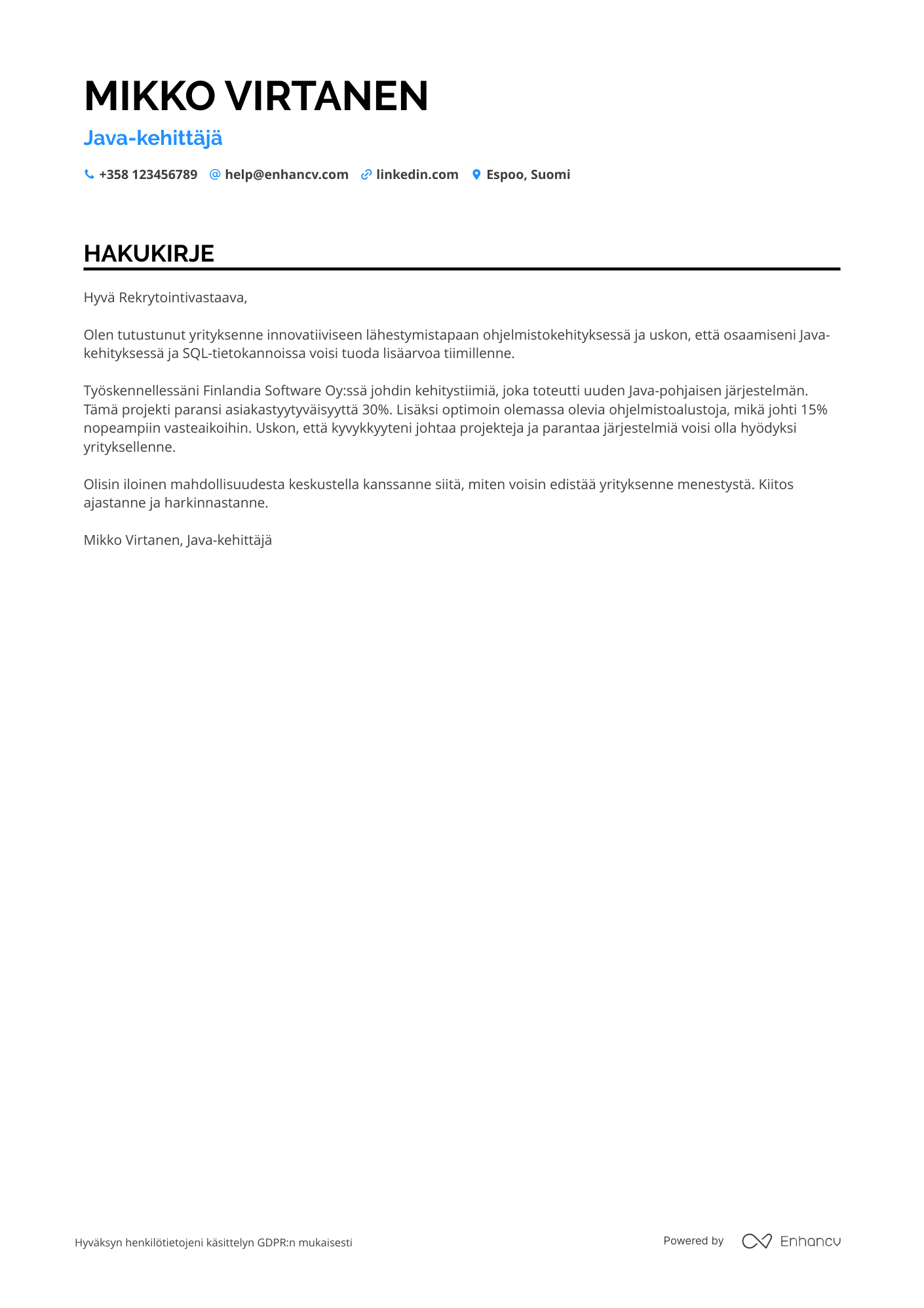 Java kehittäjä CV