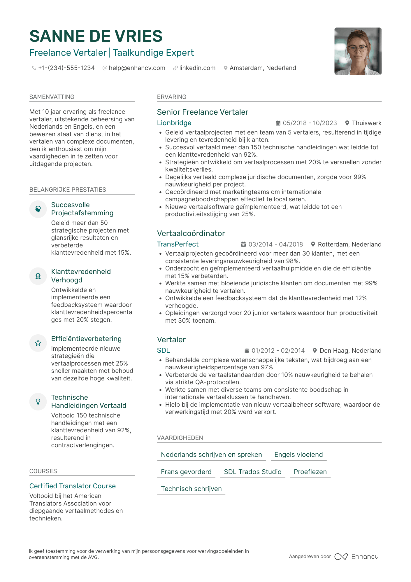 CV voor Freelance Vertaler