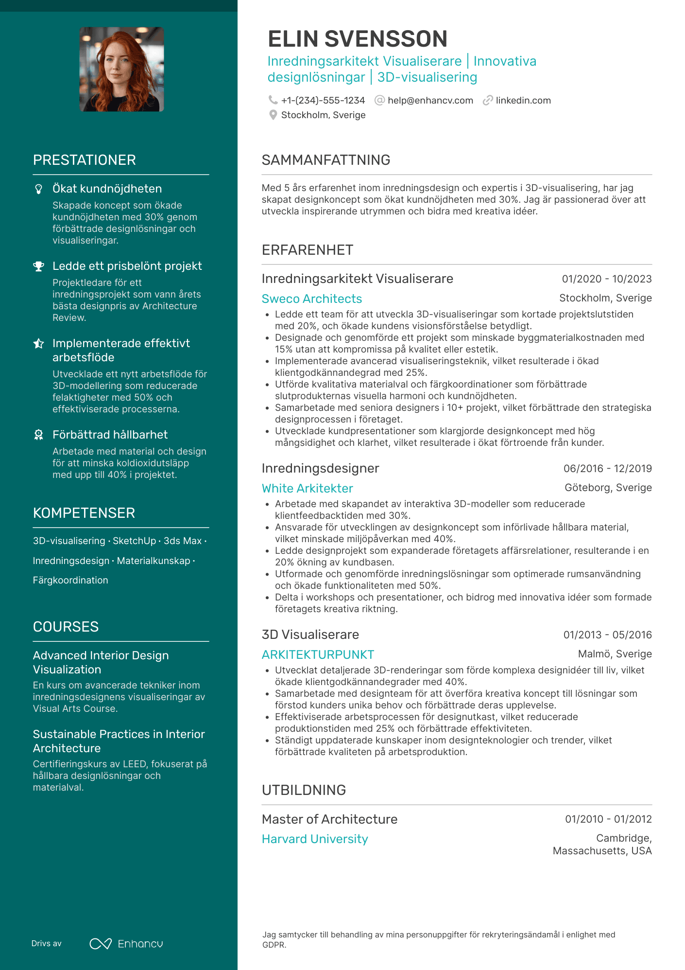 CV för Inredningsarkitekt Visualiserare