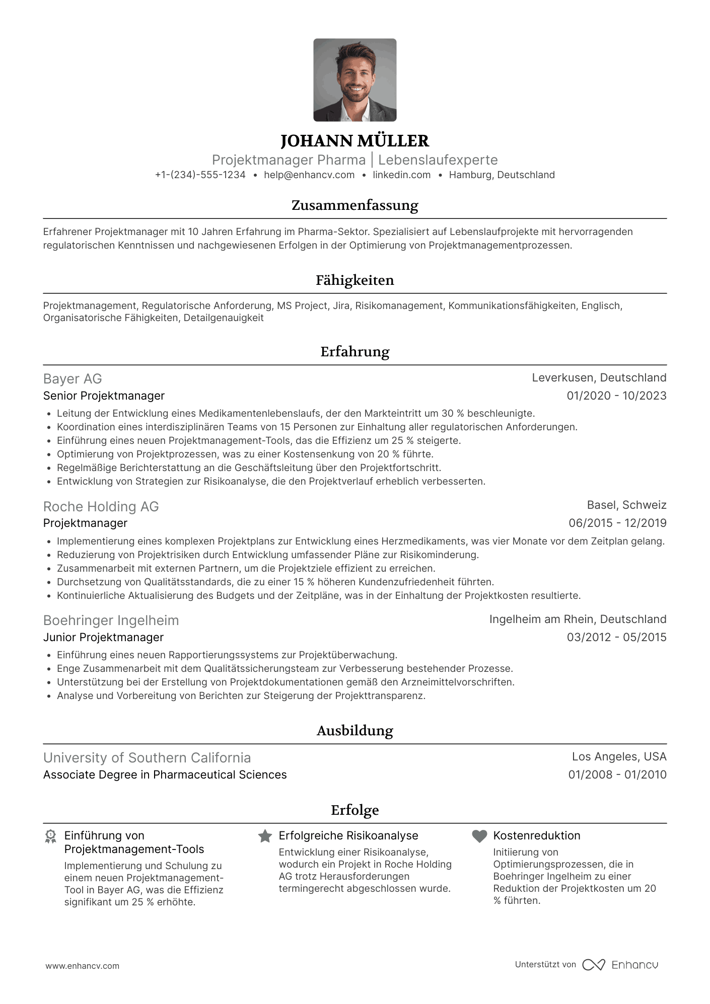 Lebenslauf Projektmanager Pharma