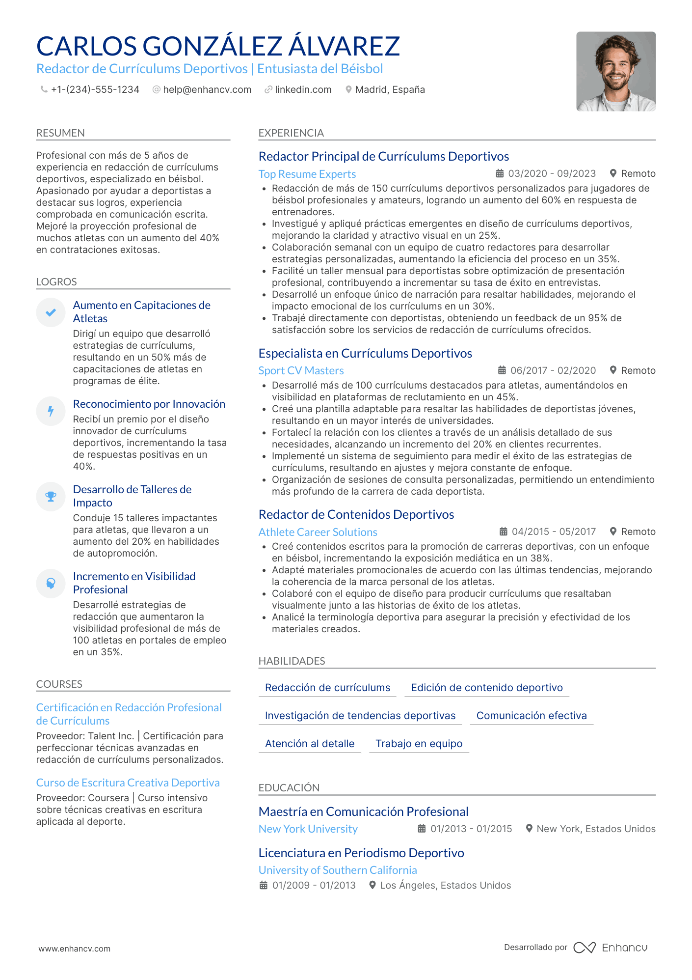 Ejemplo de currículum deportivo de béisbol