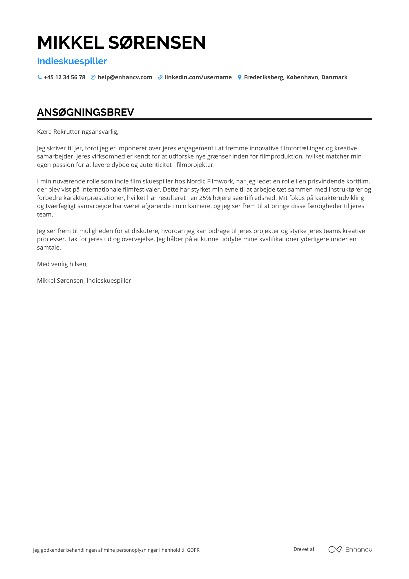 Ansøgningsbrev til Indieskuespiller