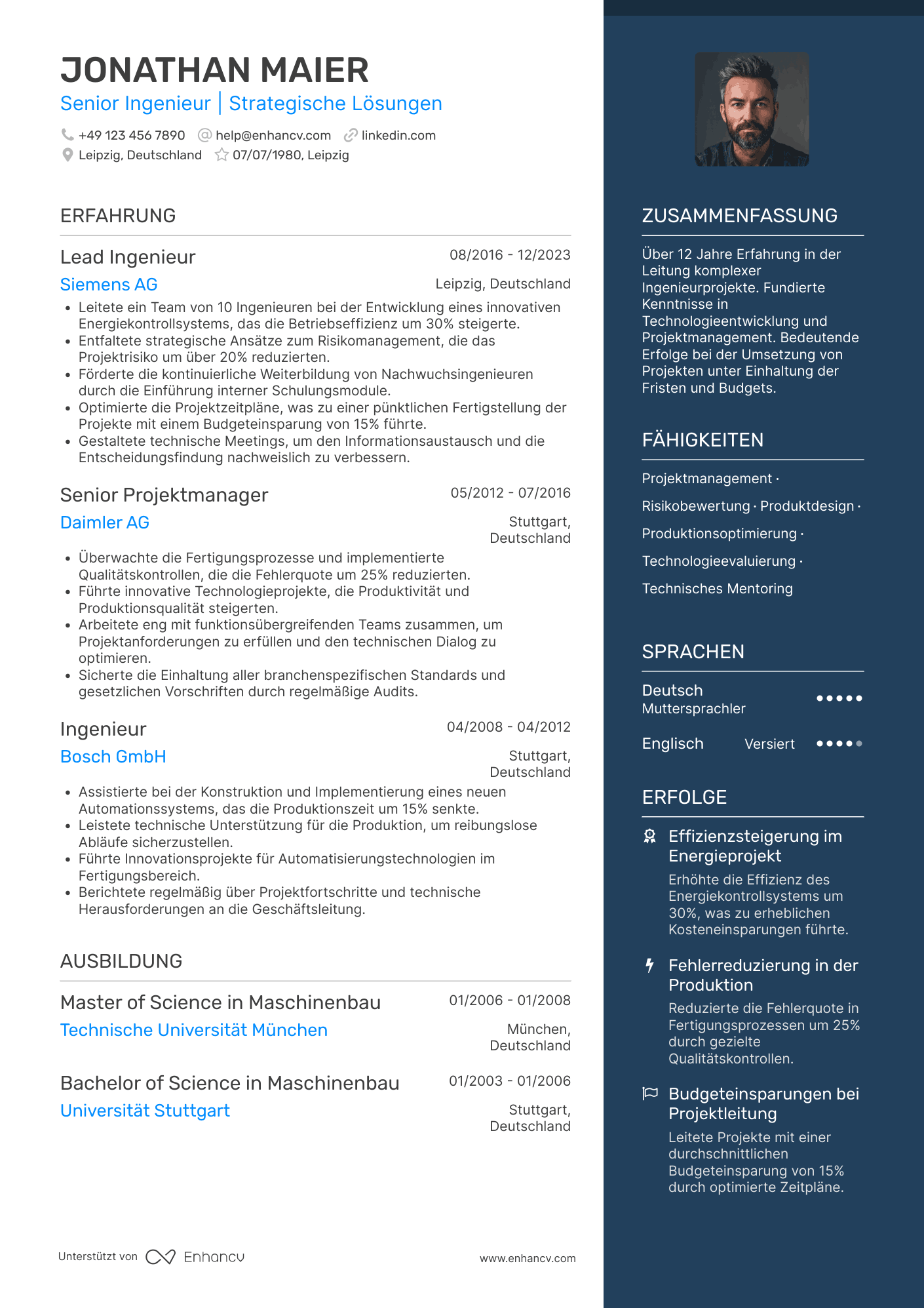 Lebenslauf als Senior Ingenieur