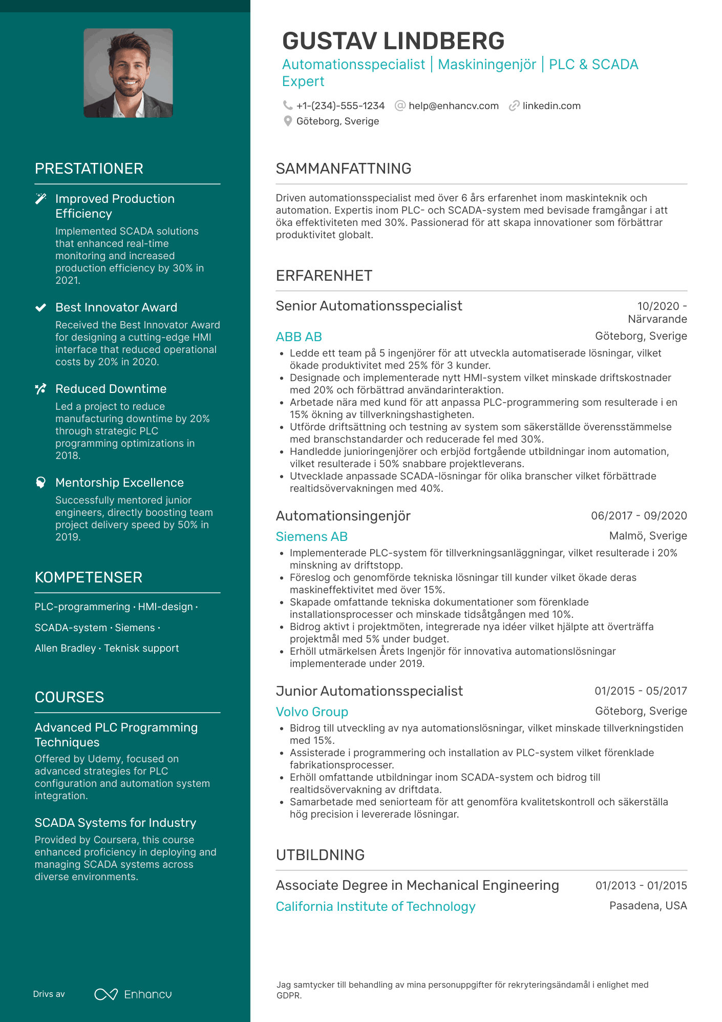 CV för Automationsspecialist Maskiningenjör
