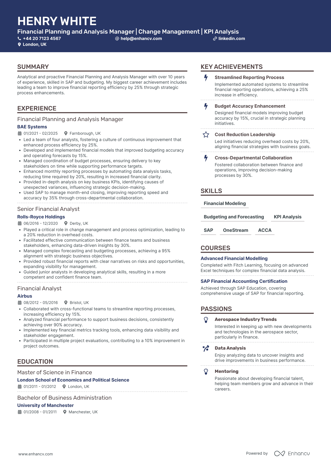 Finance Manager in Aerospace