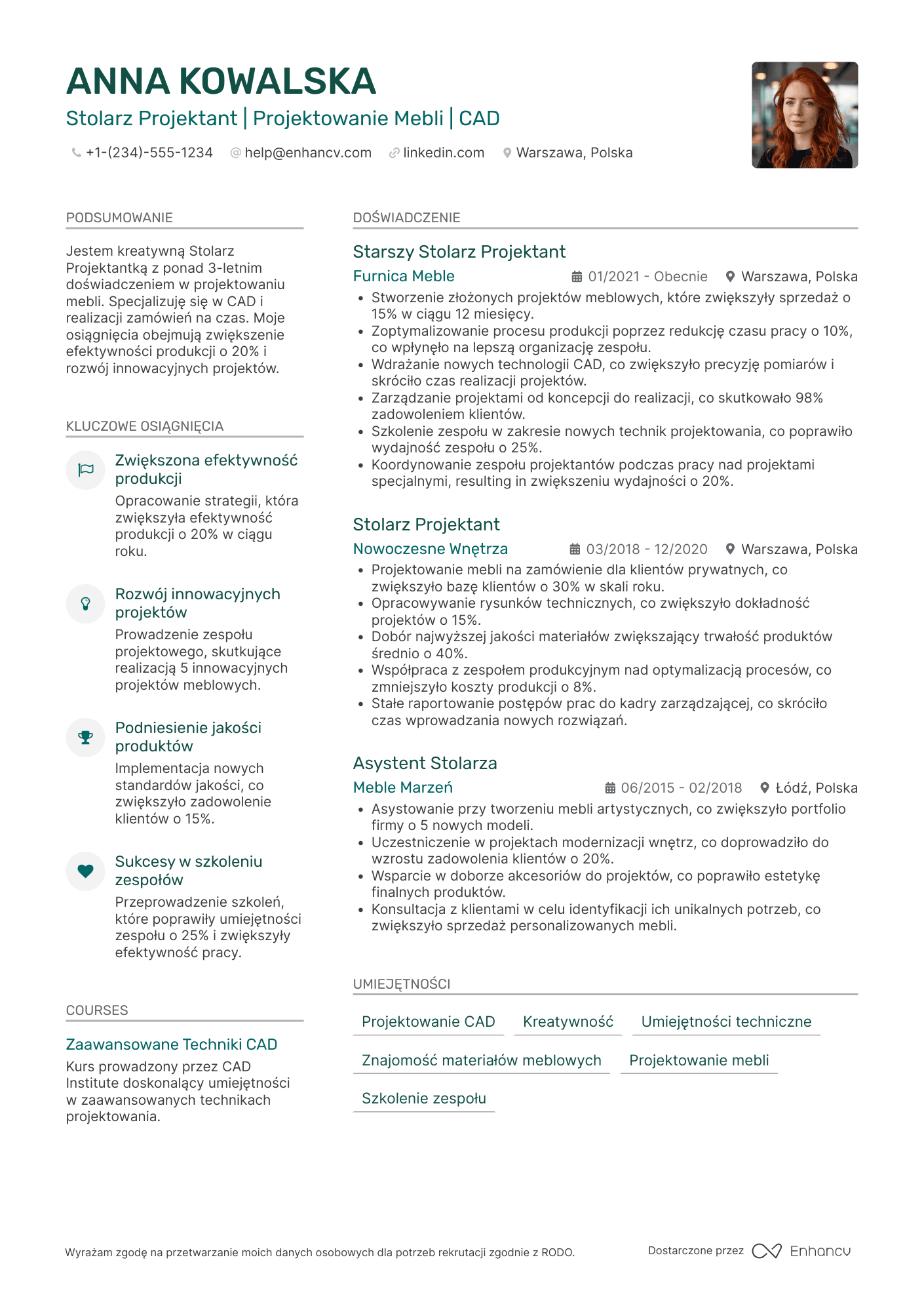 CV dla Stolarz Projektant