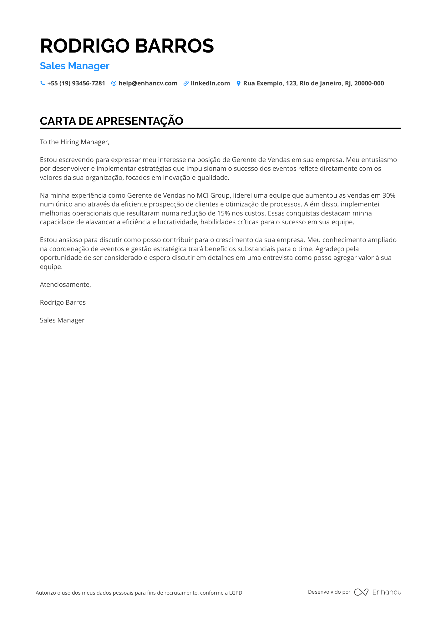 Gerente Comercial de Alimentos e Bebidas