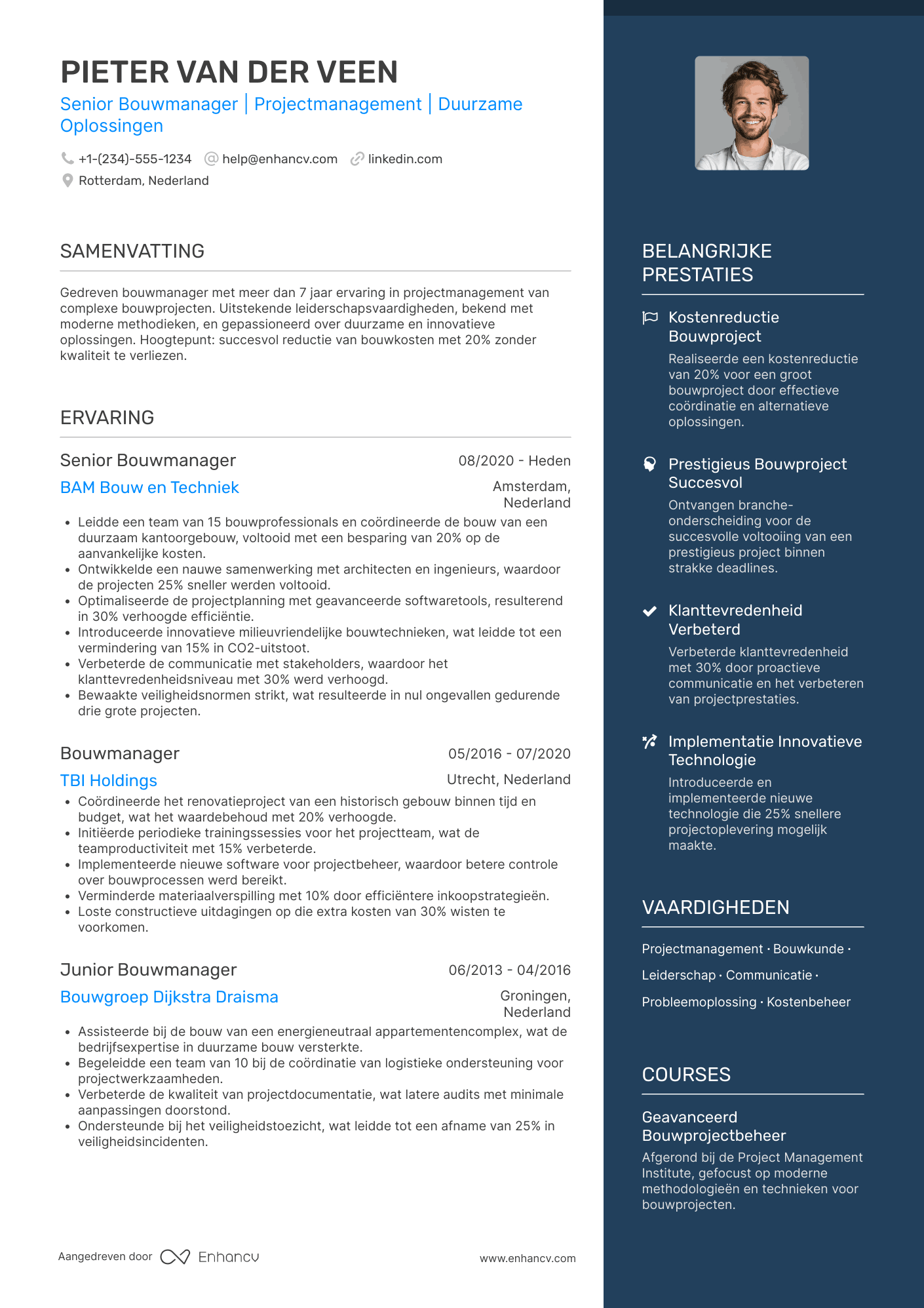 CV voor Bouwmanager gespecialiseerde sector