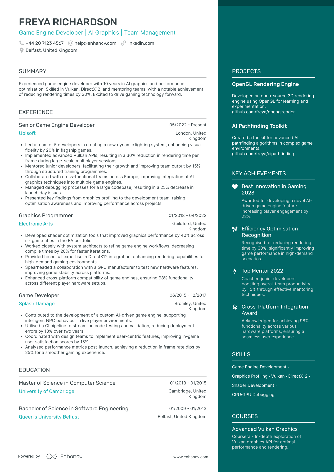 Lead Game Developer CV Examples