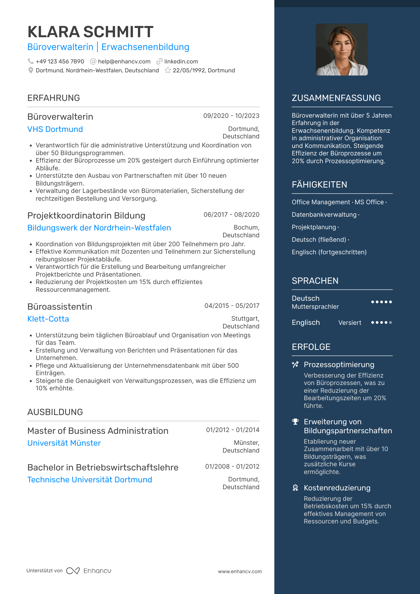 Lebenslauf als Büroverwalter für Bildung