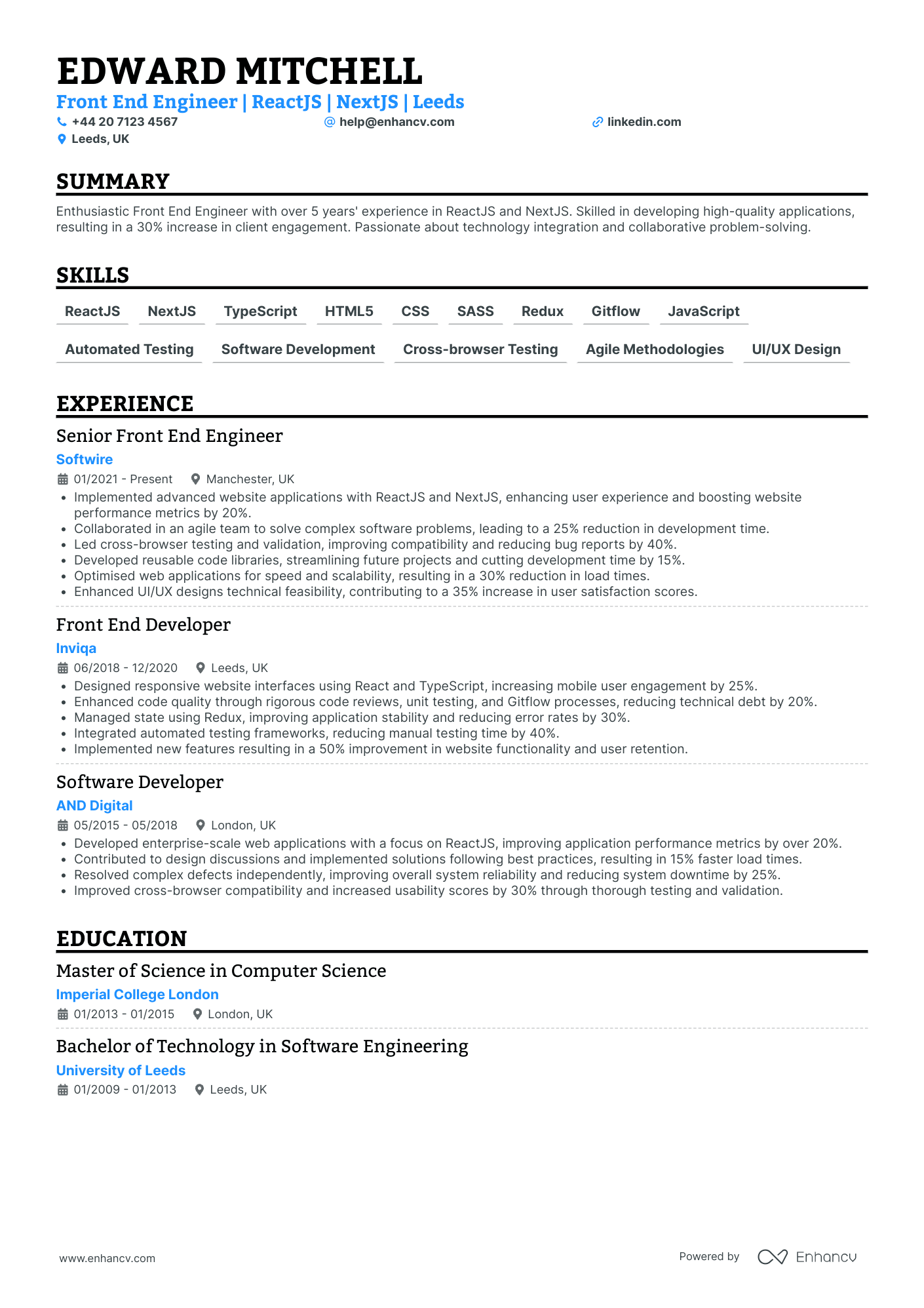 JavaScript Developer CV Examples