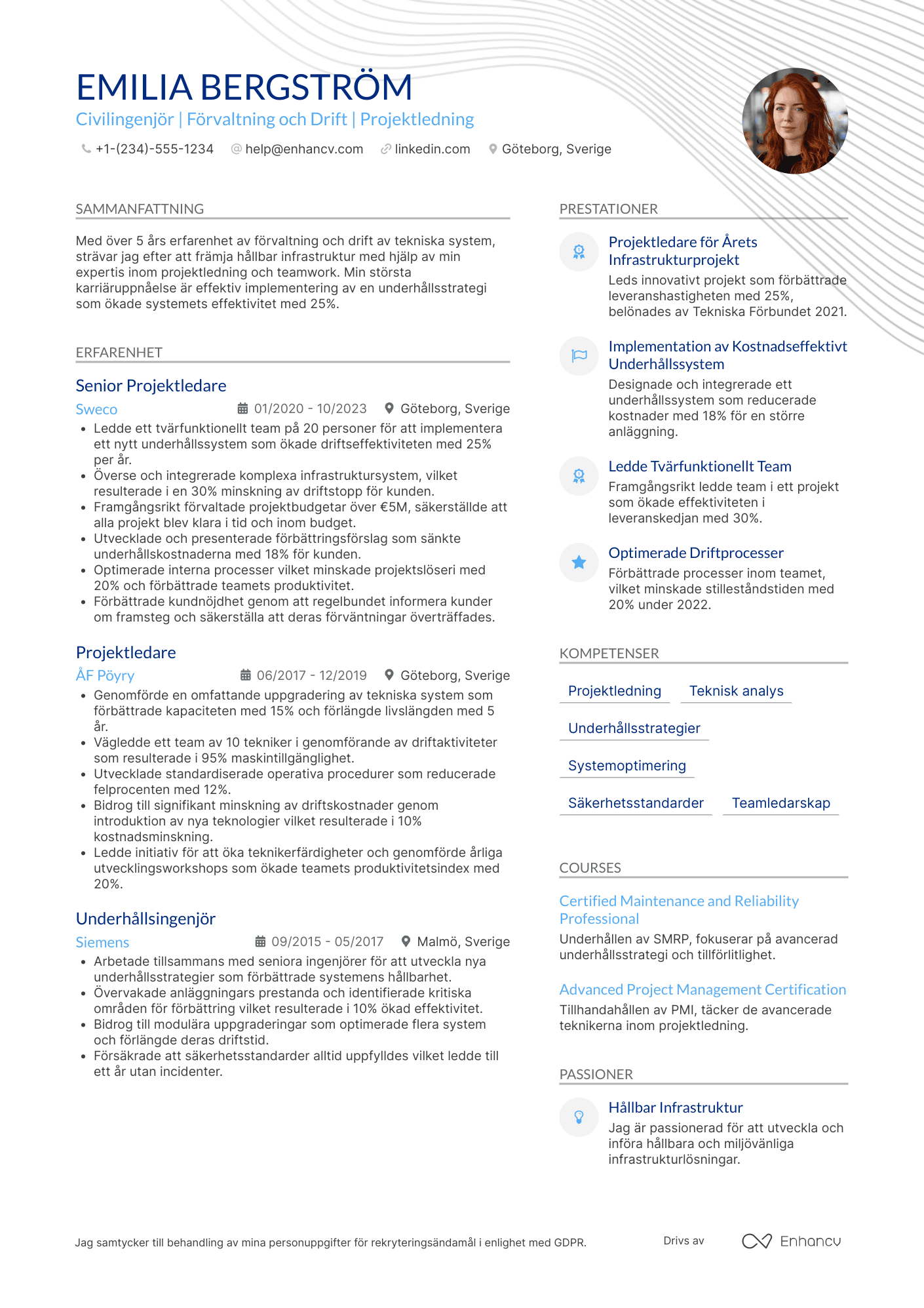 CV för Civilingenjör förvaltning och drift