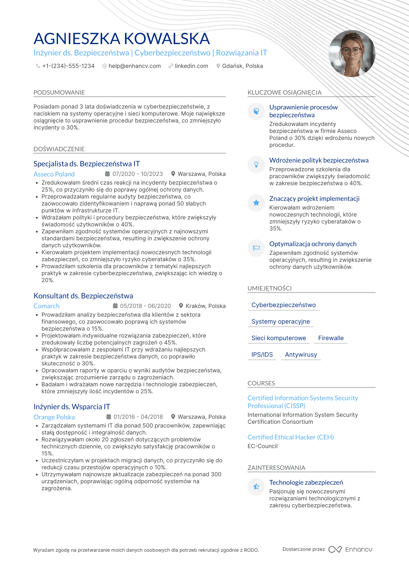 CV dla Inżynier ds. Bezpieczeństwa