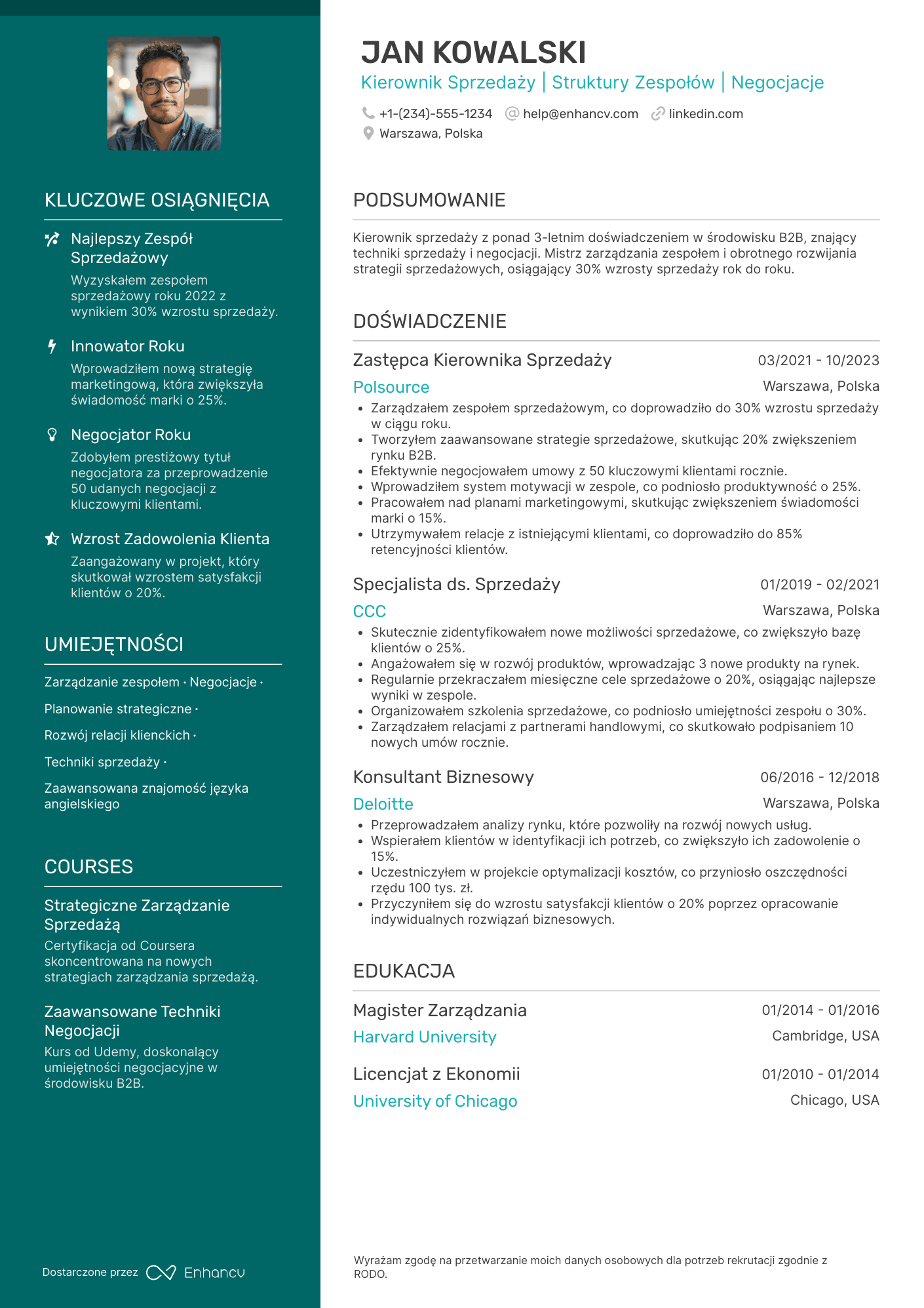 CV dla Kierownik Sprzedaży