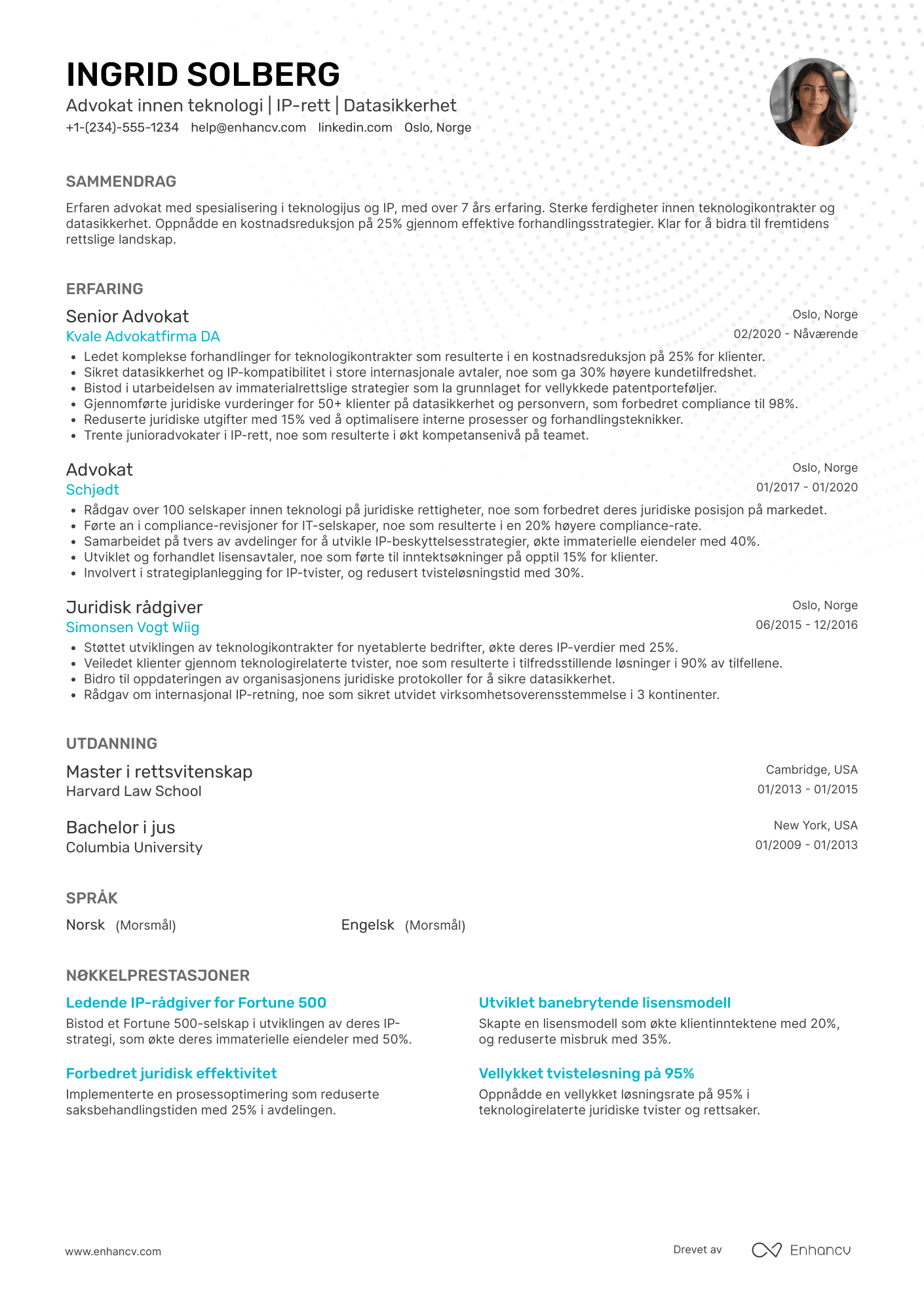 CV for Advokat innen teknologi og IP