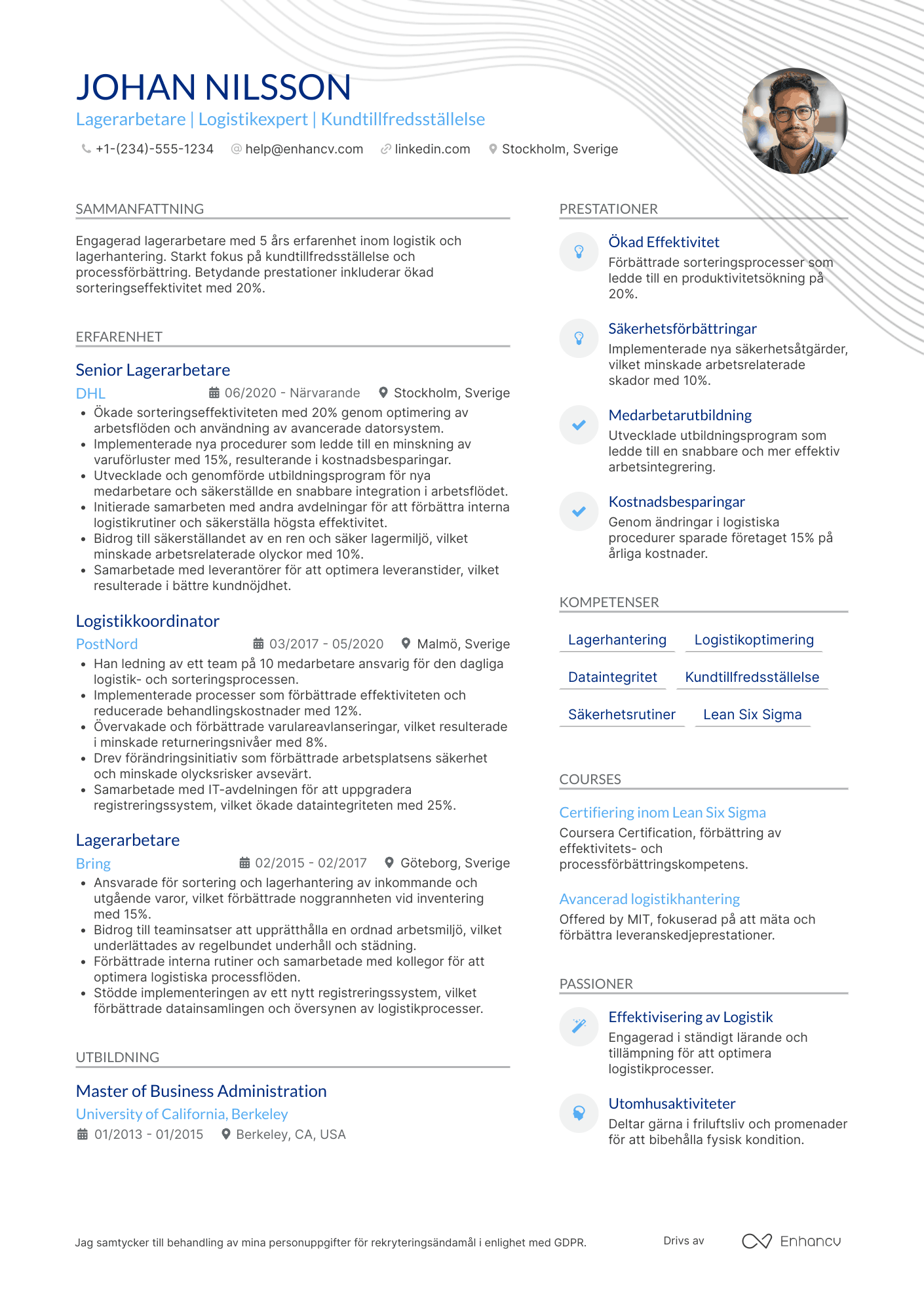 CV för Lagerarbetare sorteringspersonal