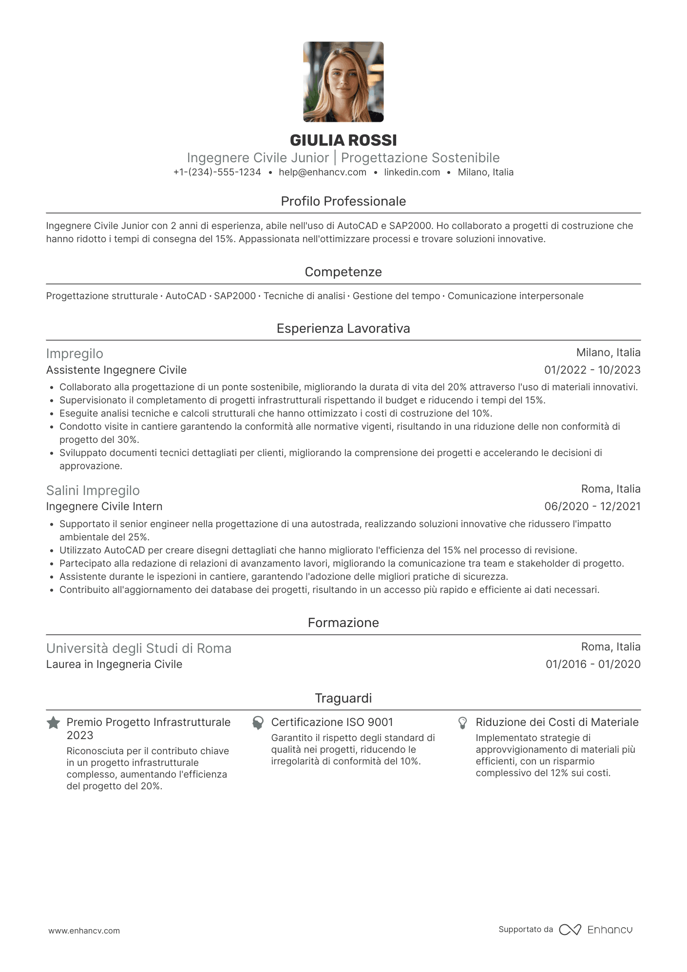 CV Ingegnere Civile Junior