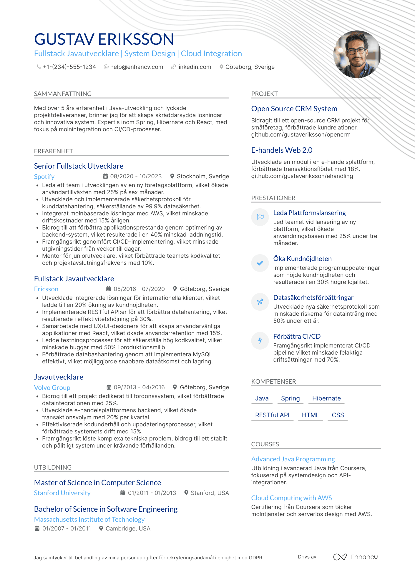 CV för Fullstack Javautvecklare