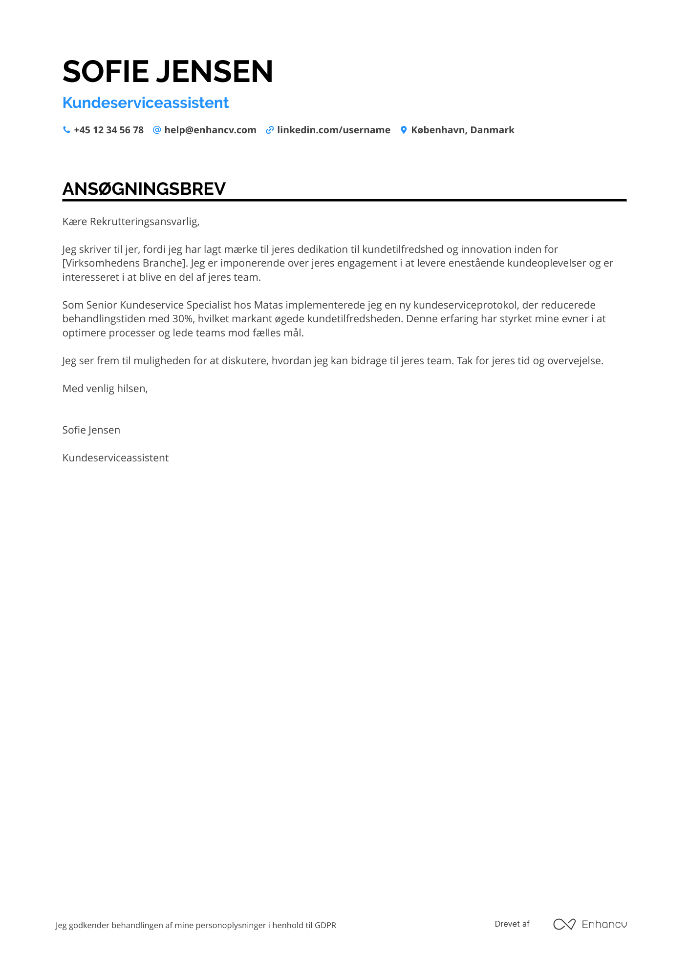 Ansøgningsbrev til Kundeserviceassistent