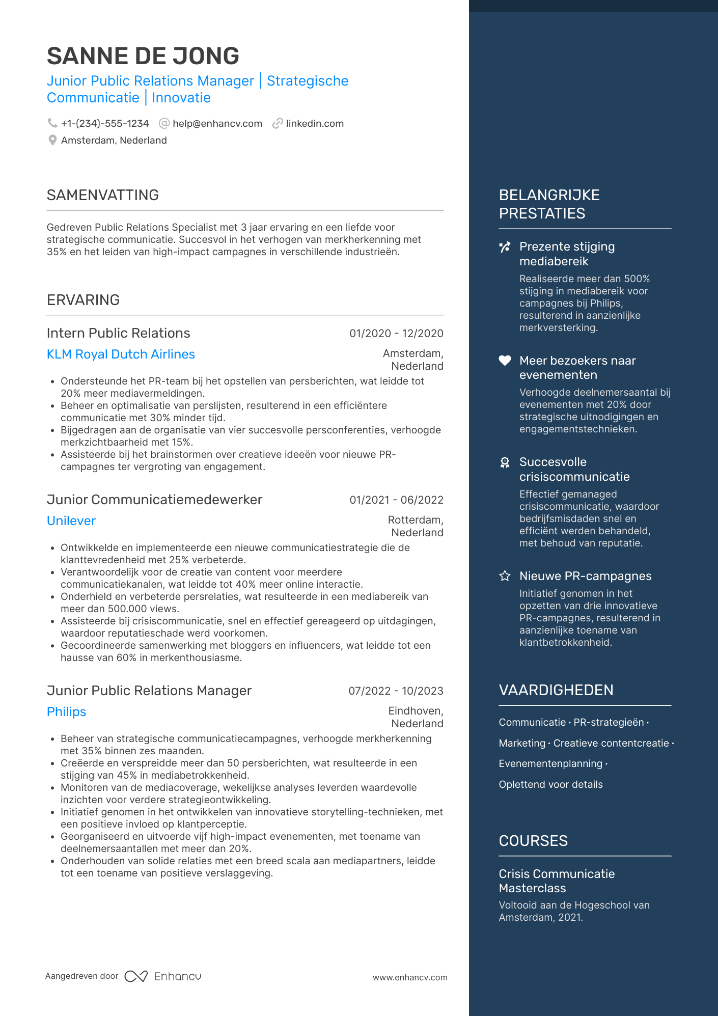 CV voor Junior Public Relations Manager