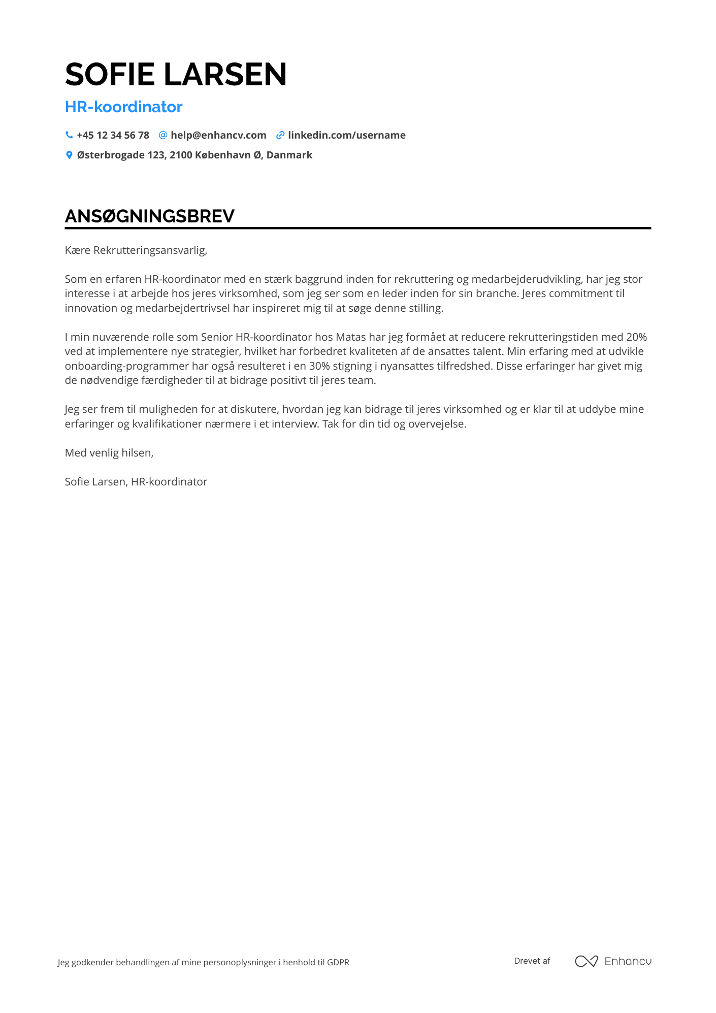 Ansøgningsbrev til HR koordinator – detailhandel