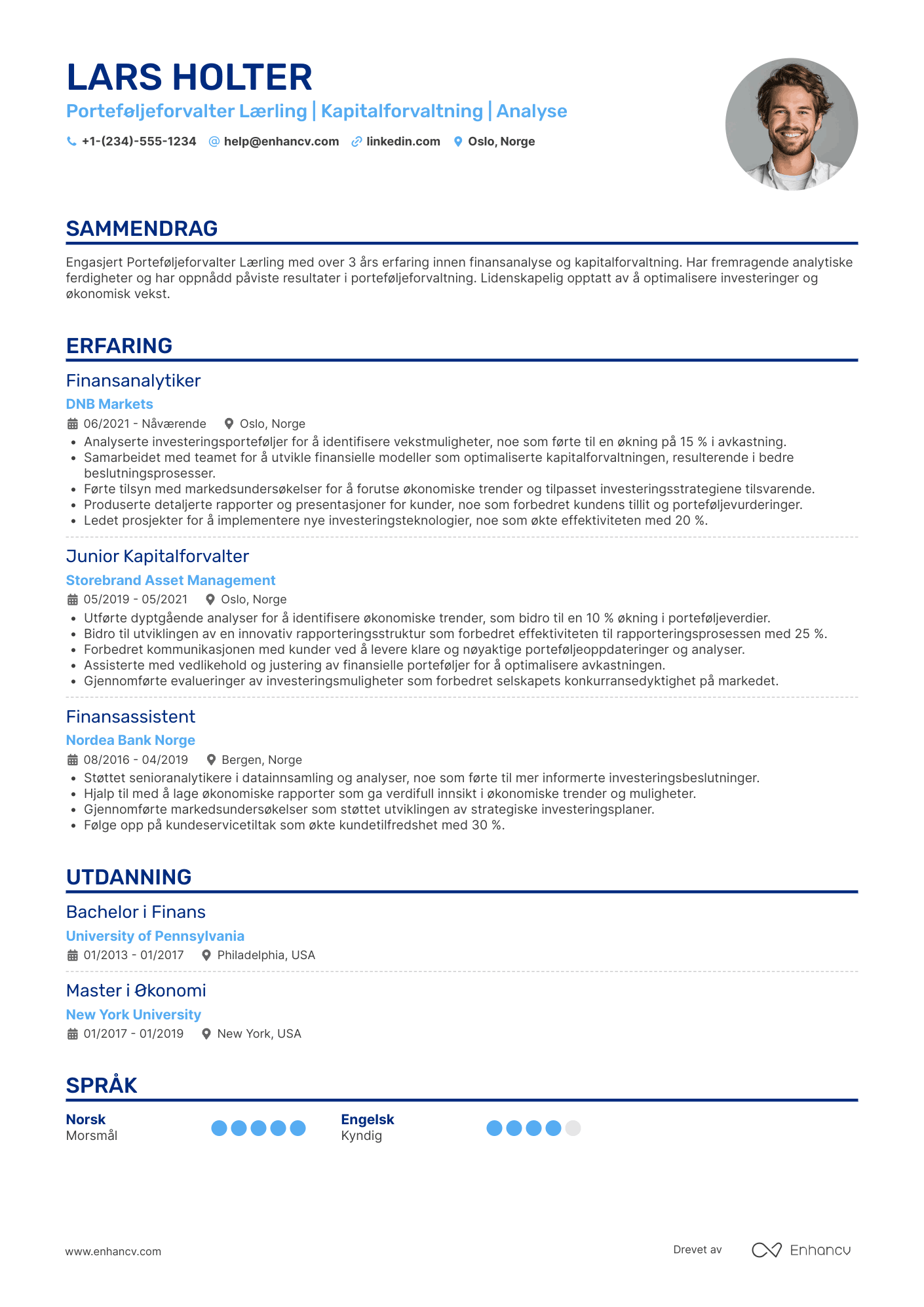 CV for Porteføljeforvalter Lærling