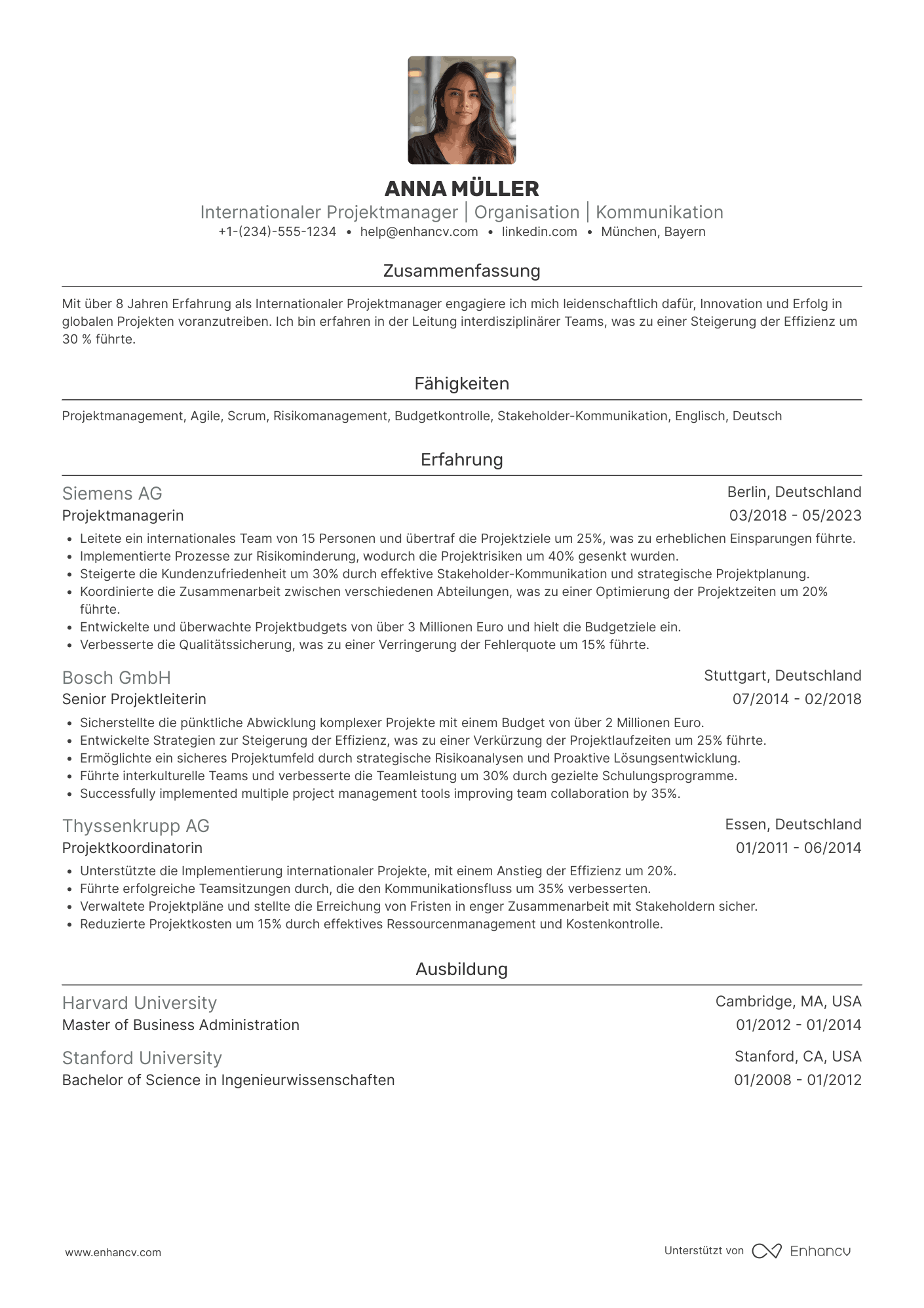 Lebenslauf International Project Manager