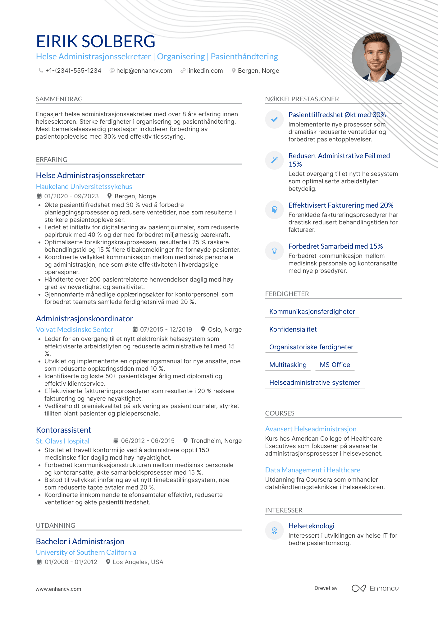 CV for Helse Administrasjonssekretær