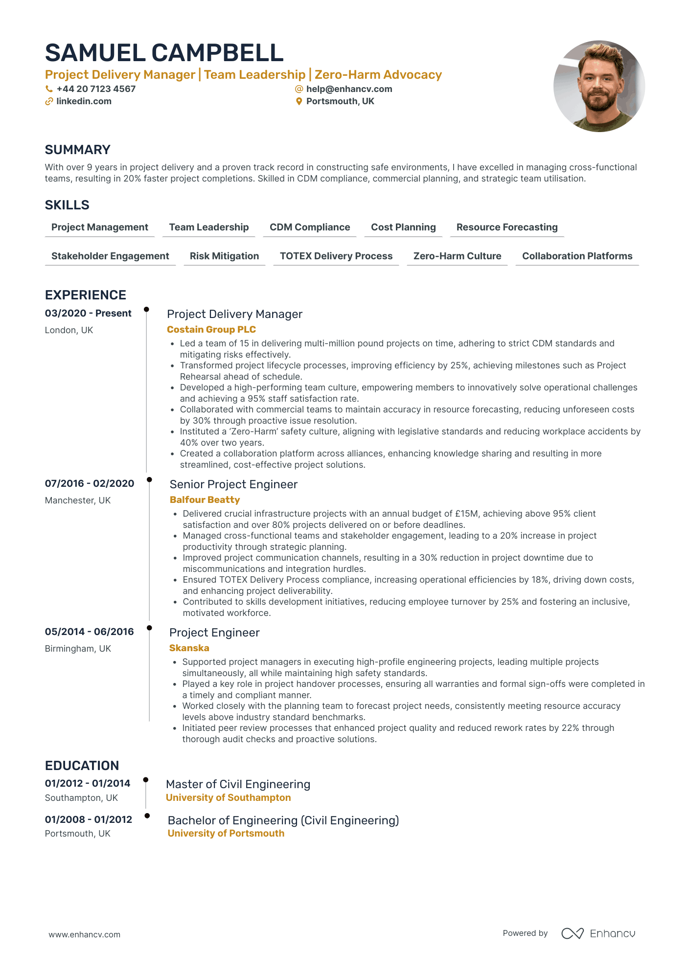 Delivery Project Manager in Construction CV Examples