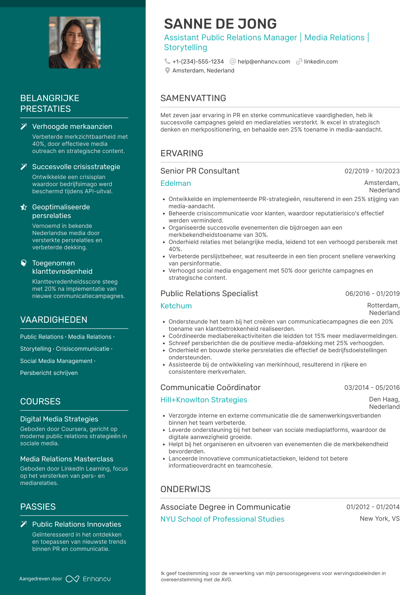 CV voor Assistant Public Relations Manager