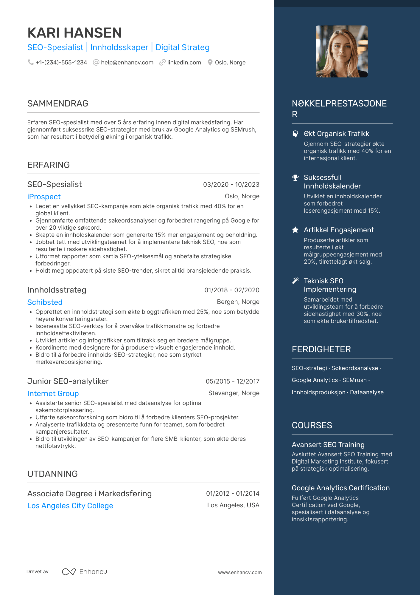 CV for SEO Spesialist Innholdsskaper