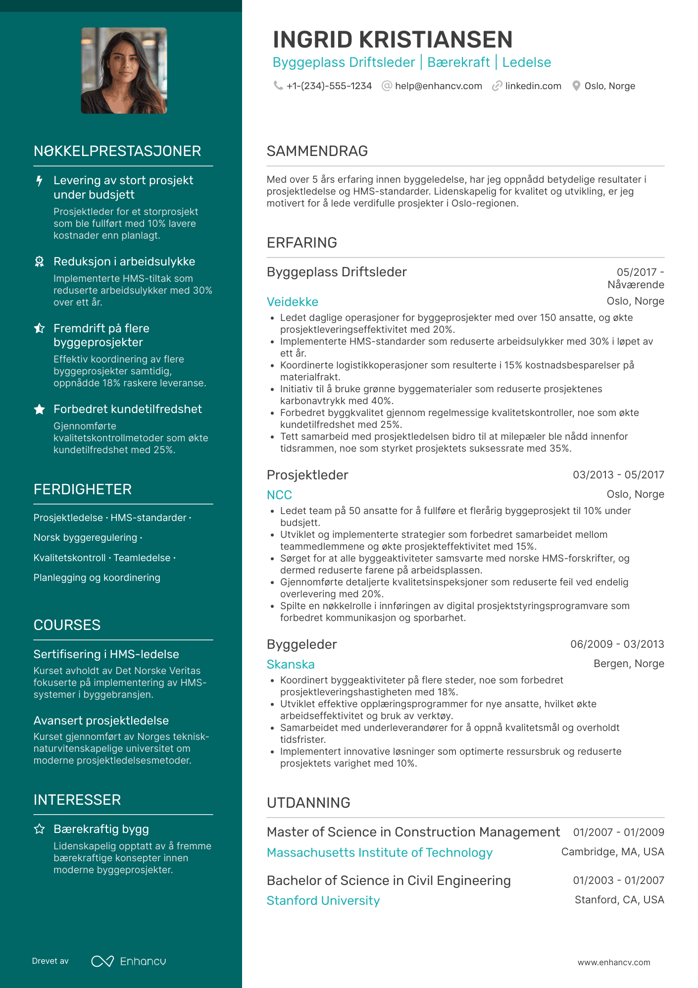 CV for Byggeplass Driftsleder