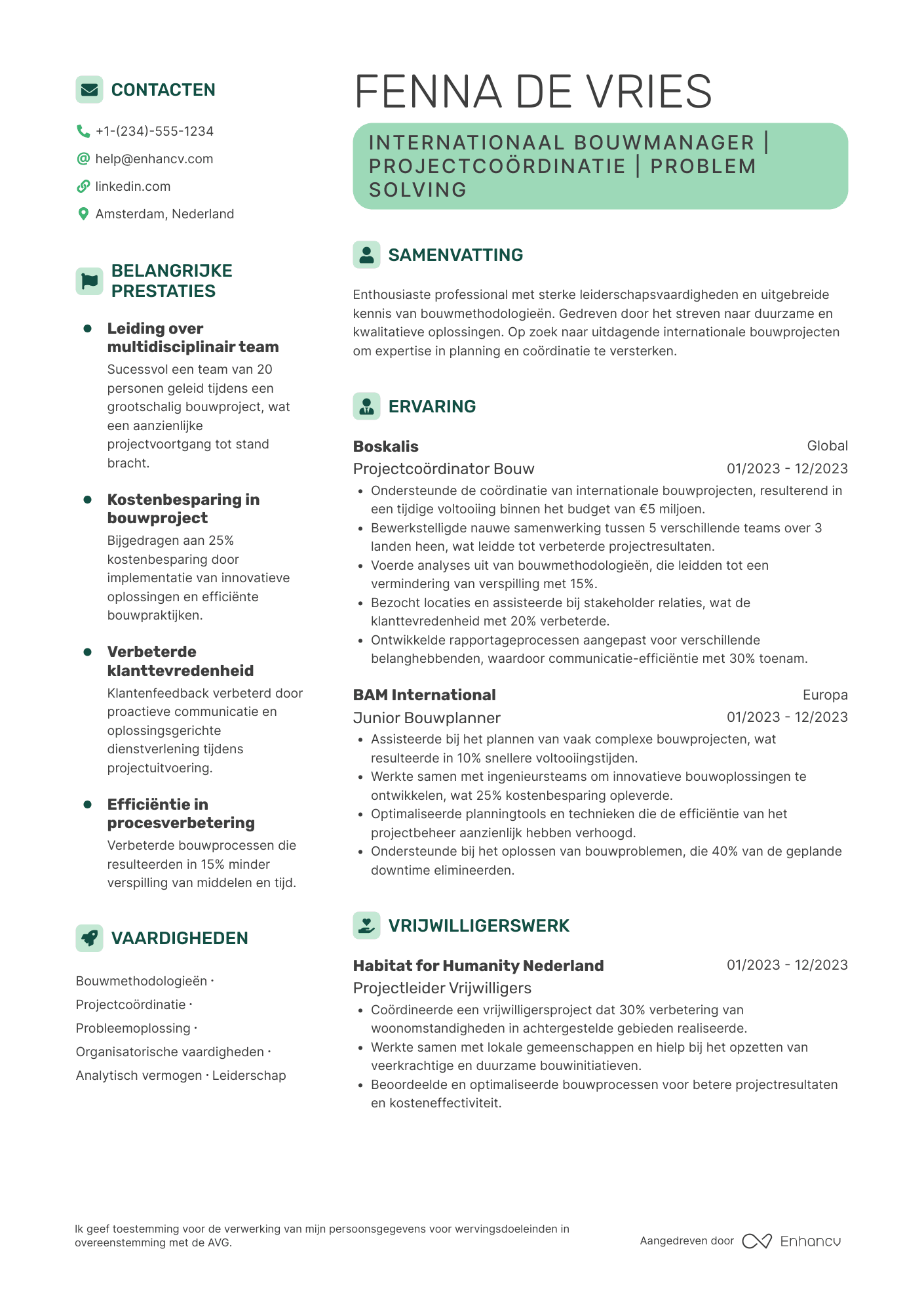 CV voor Internationaal Bouwmanager