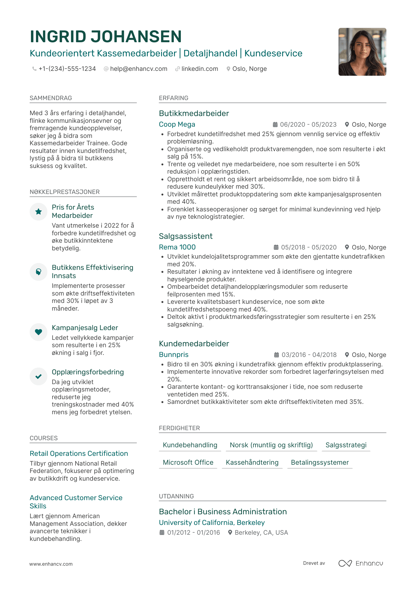 CV for Kassemedarbeider traineeposisjon