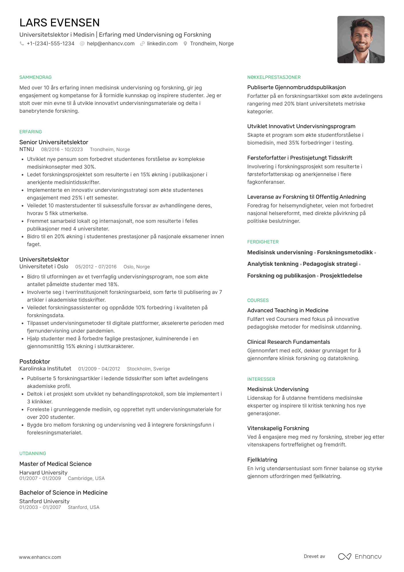 CV for Universitetslektor i medisin