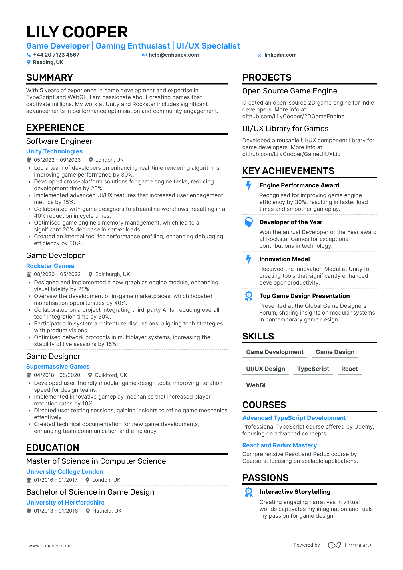 Game Developer Coordinator CV Examples