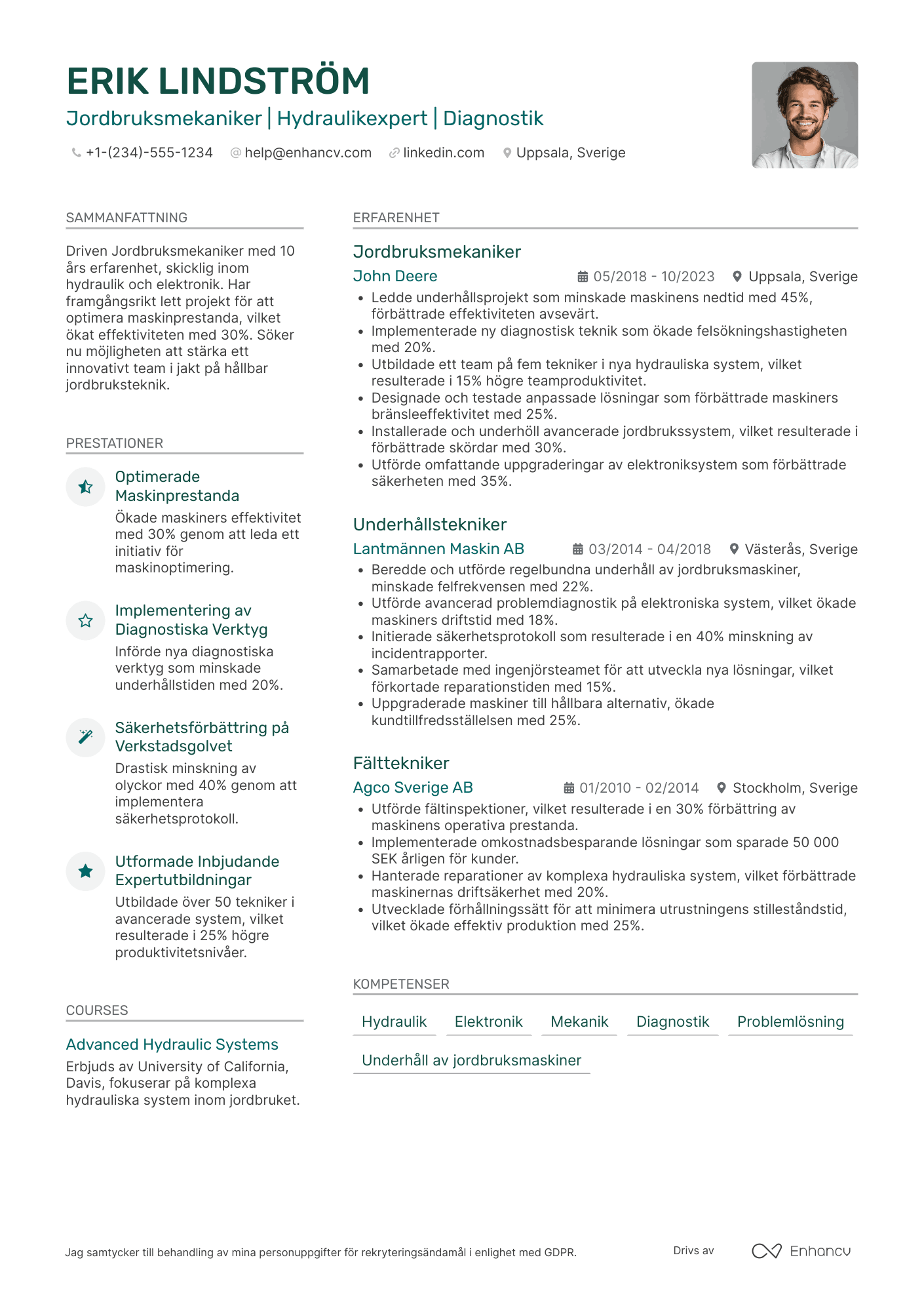 CV för Jordbruksmekaniker