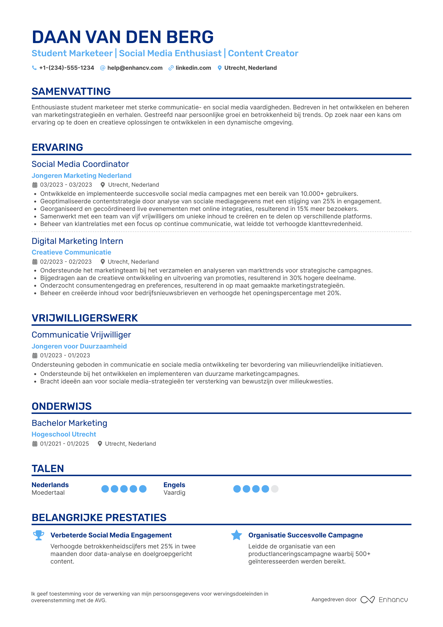 CV voor Student Marketer