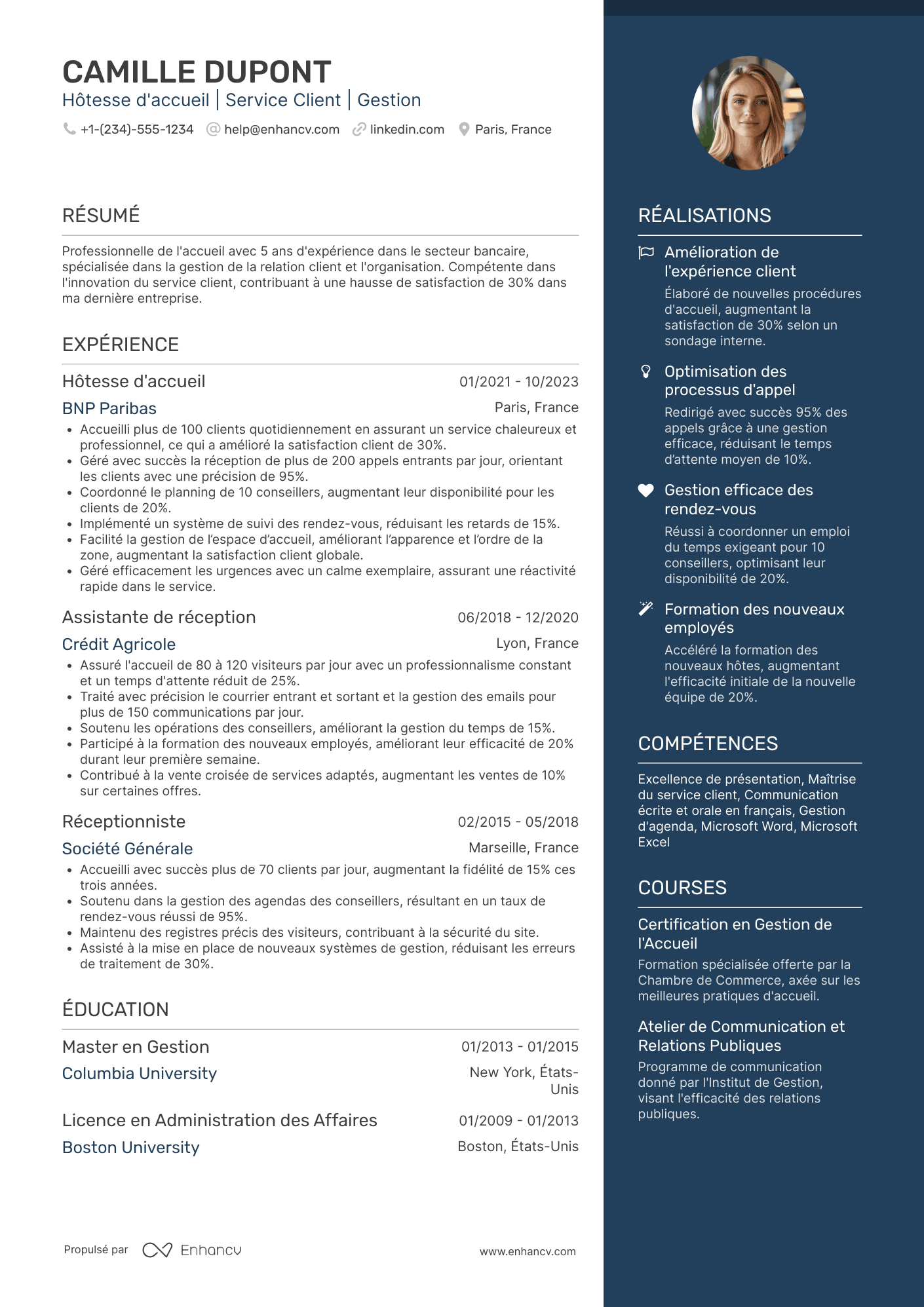 CV d’hôtesse&nbsp;d'accueil en banque